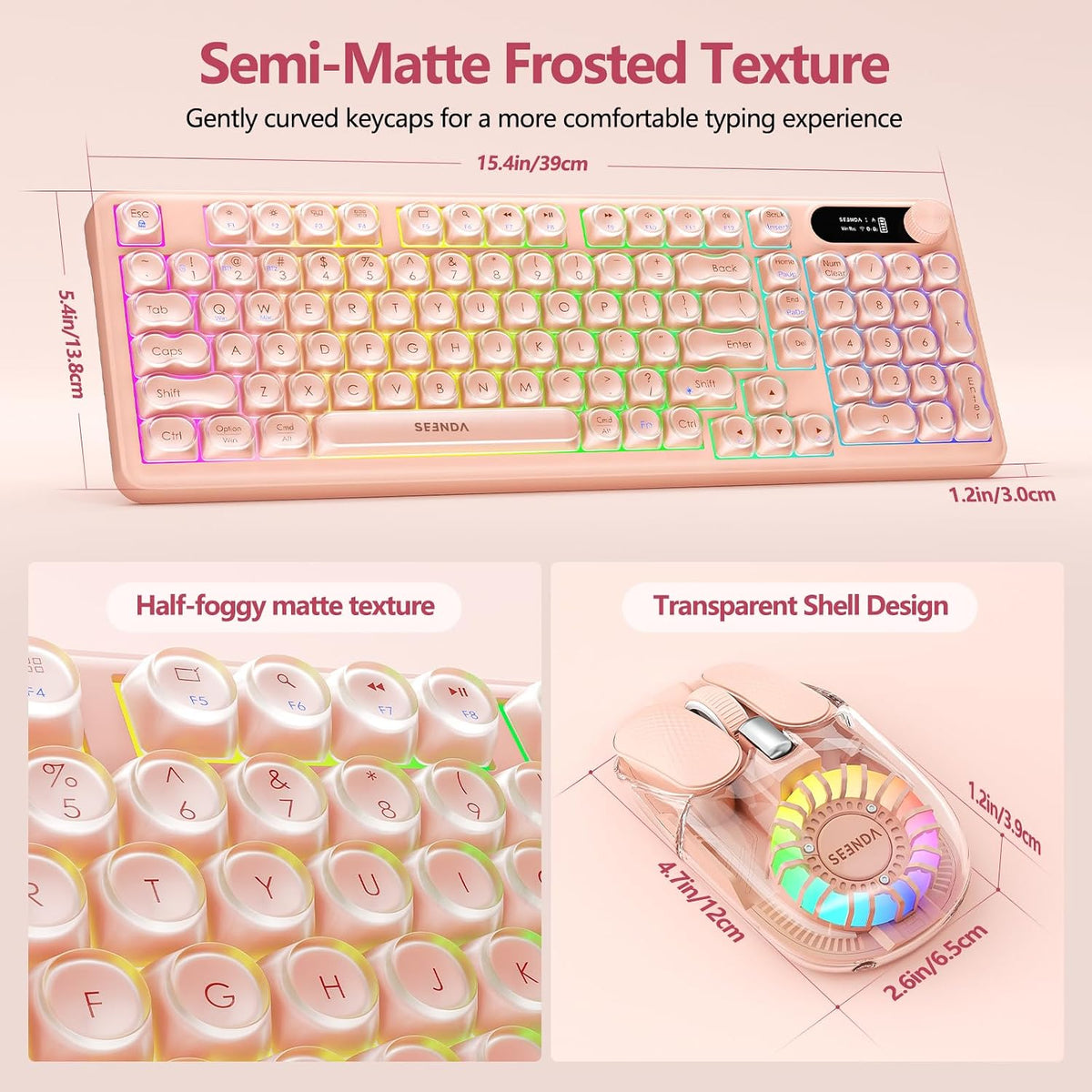 Seenda Combo de teclado y mouse Bluetooth, retroiluminación RGB, te...