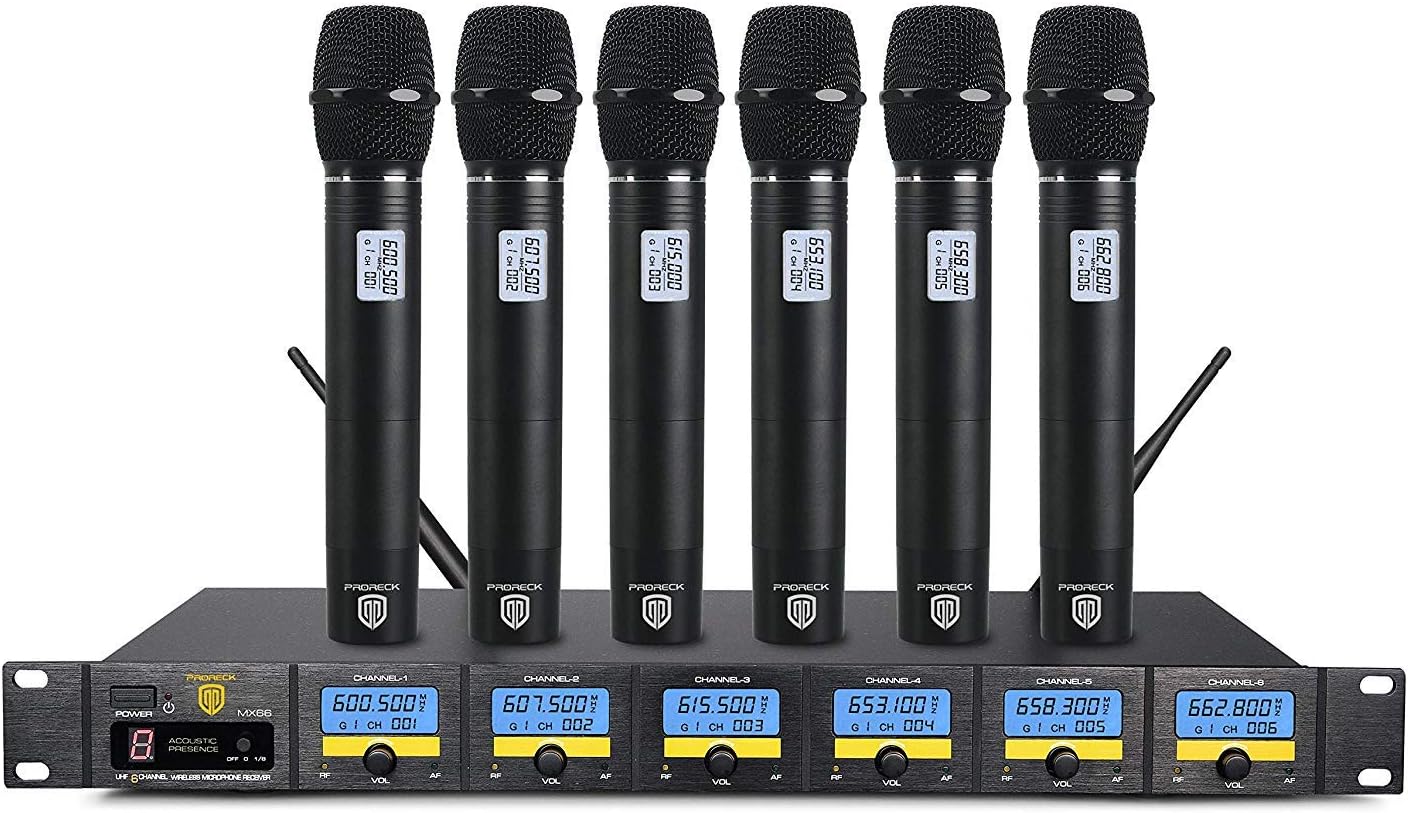 PRORECK MX66 Sistema de Micrófono Inalámbrico UHF de 6 Canales con...