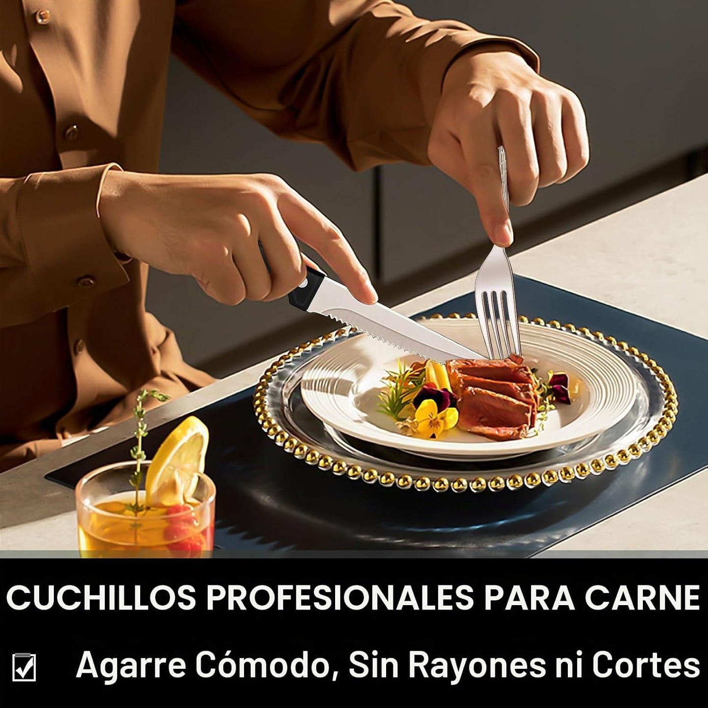 Juego de cubiertos de 49 piezas con organizador, cubiertos de acero...