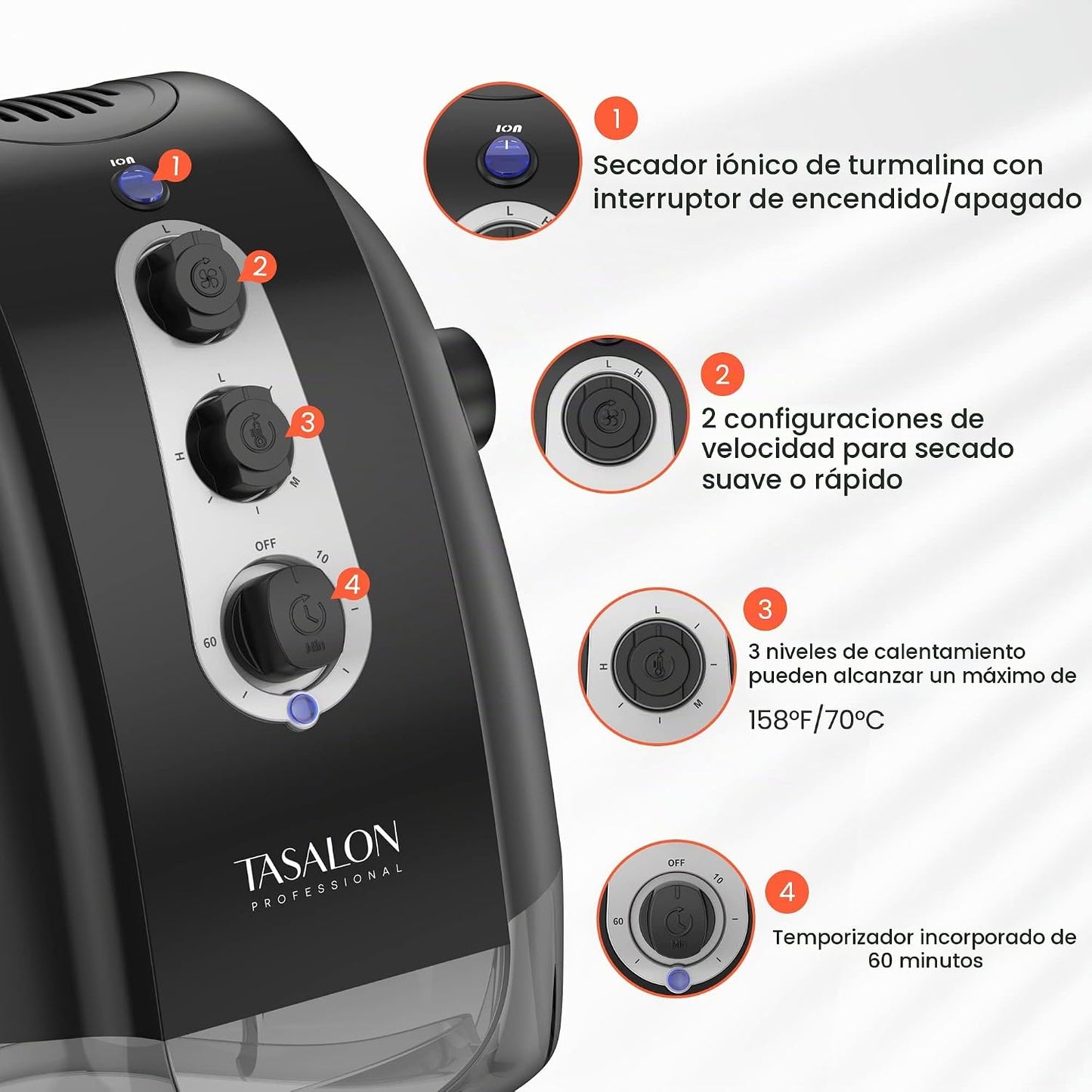 TASALON Ionic - Secador de pelo con capucha, color gris, secador de...