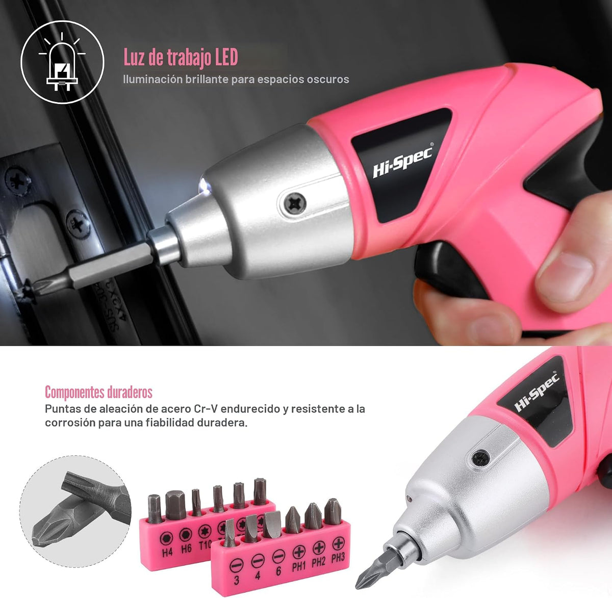 Hi-Spec Destornillador eléctrico inalámbrico de 3.6V y kit de herra...