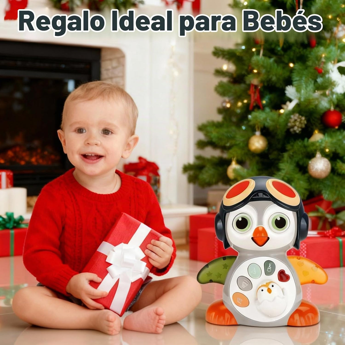 XULIONTS Juguete para bebé de pingüino gateante con música y luces,...