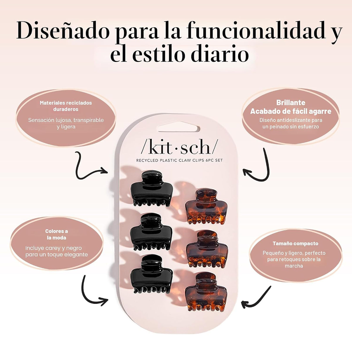 Kitsch Pinzas pequeñas para el cabello para mujer, color negro y to...
