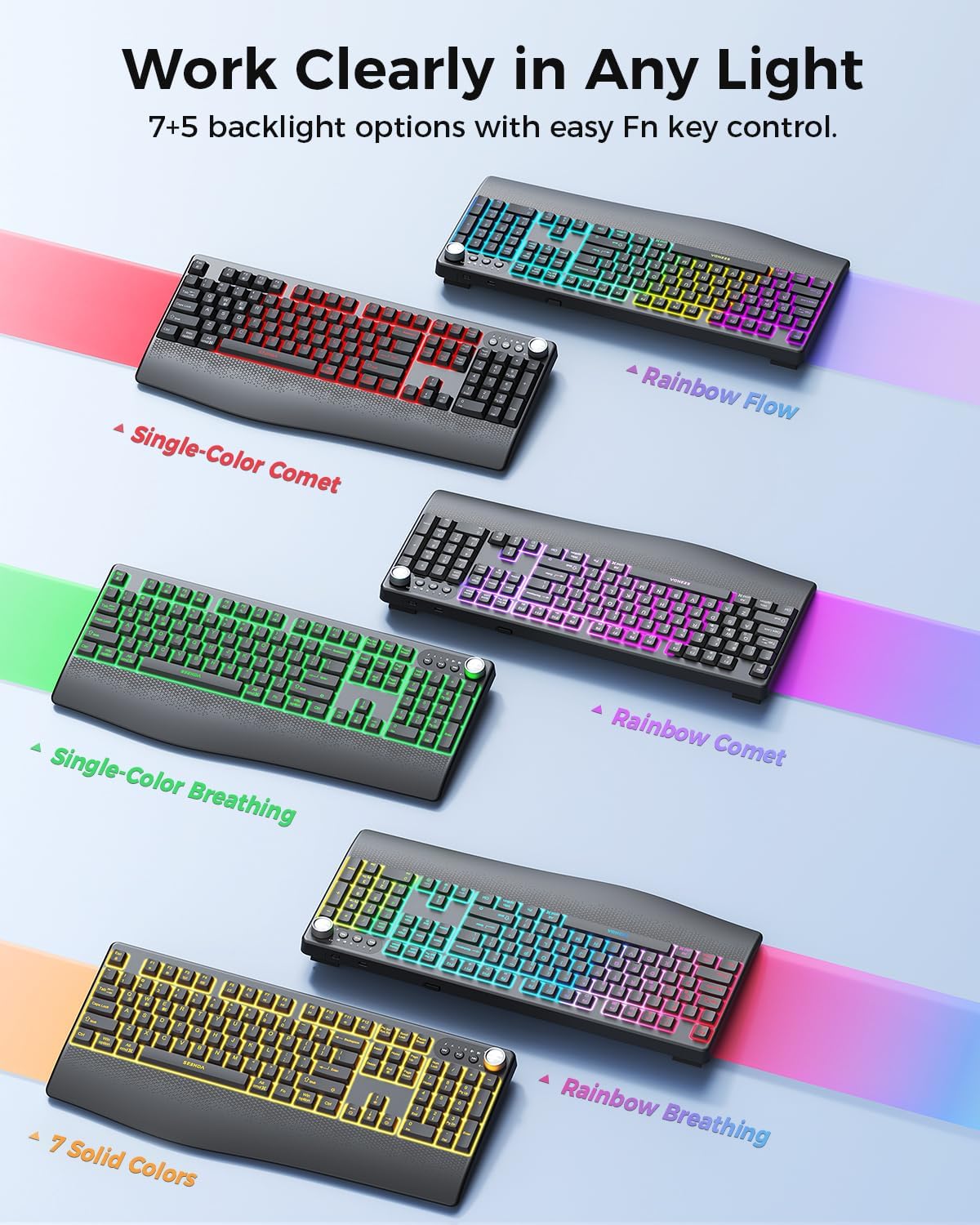 seenda Teclado y mouse inalámbricos Bluetooth, retroiluminación mul...