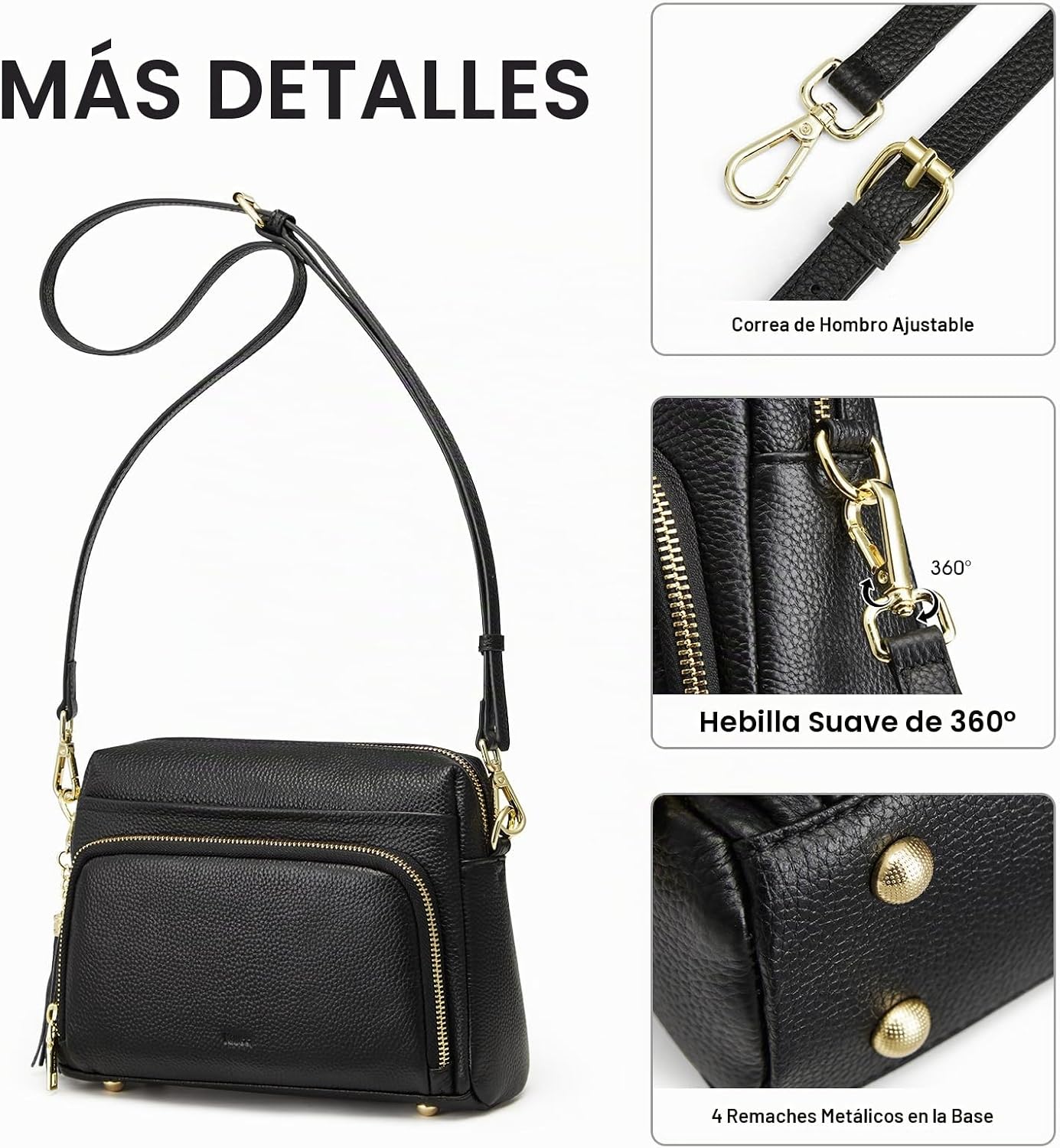 Kattee Bolso cruzado de cuero para mujer, pequeño, antirrobo, con c...