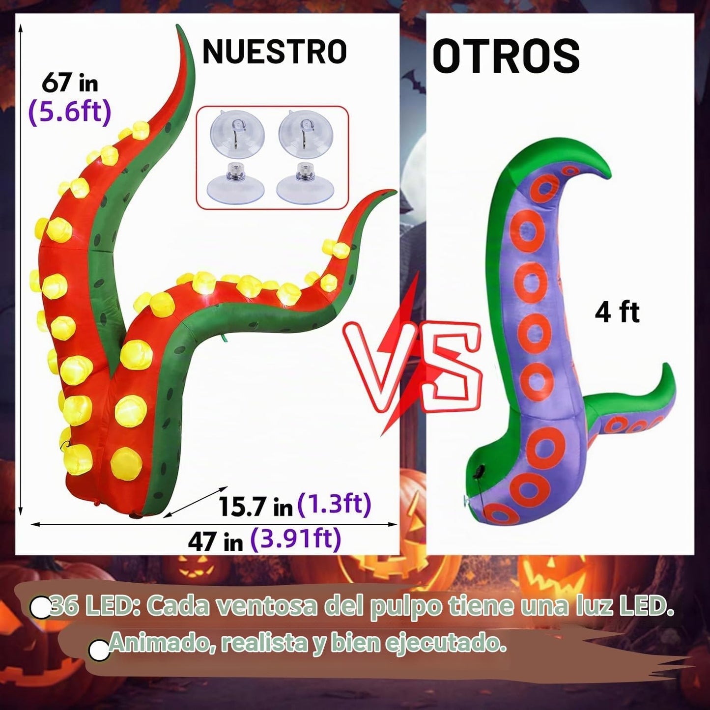 Juegoal Decoraciones de Halloween de 5.6 pies de alto, tentáculo in...