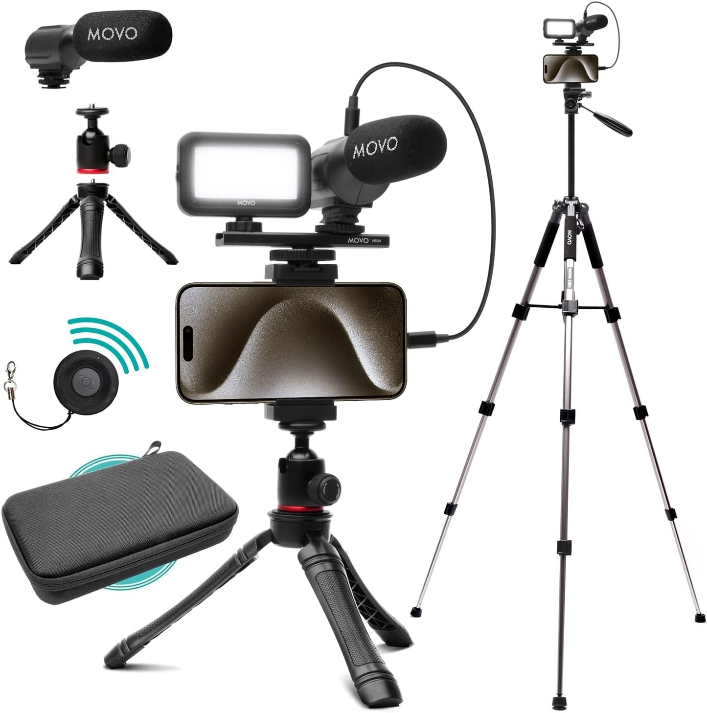 Kit de vlogging Movo USB-C para iPhone 15 con trípode de tamaño com...