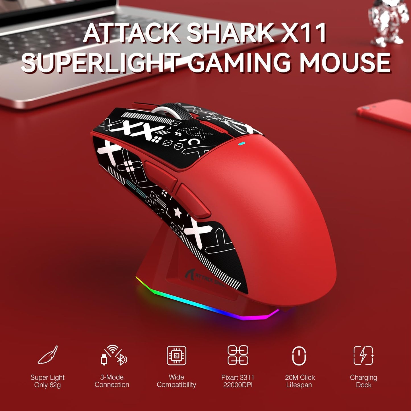 ATTACK SHARK Combo de teclado y mouse inalámbrico para juegos X11 y...