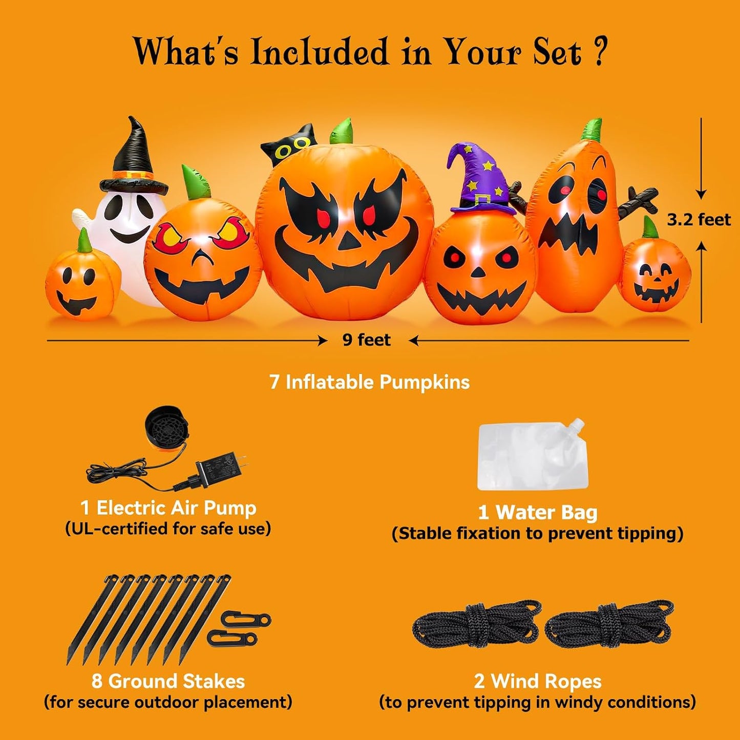 Inflables de Halloween de 9 pies, decoraciones de Halloween inflabl...