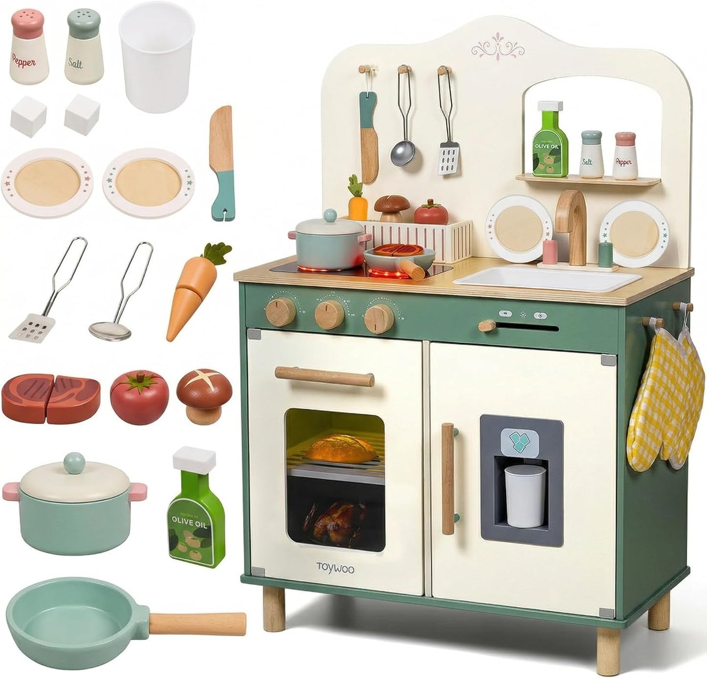 Juego de cocina de madera para niños con comida de juego, juego de...