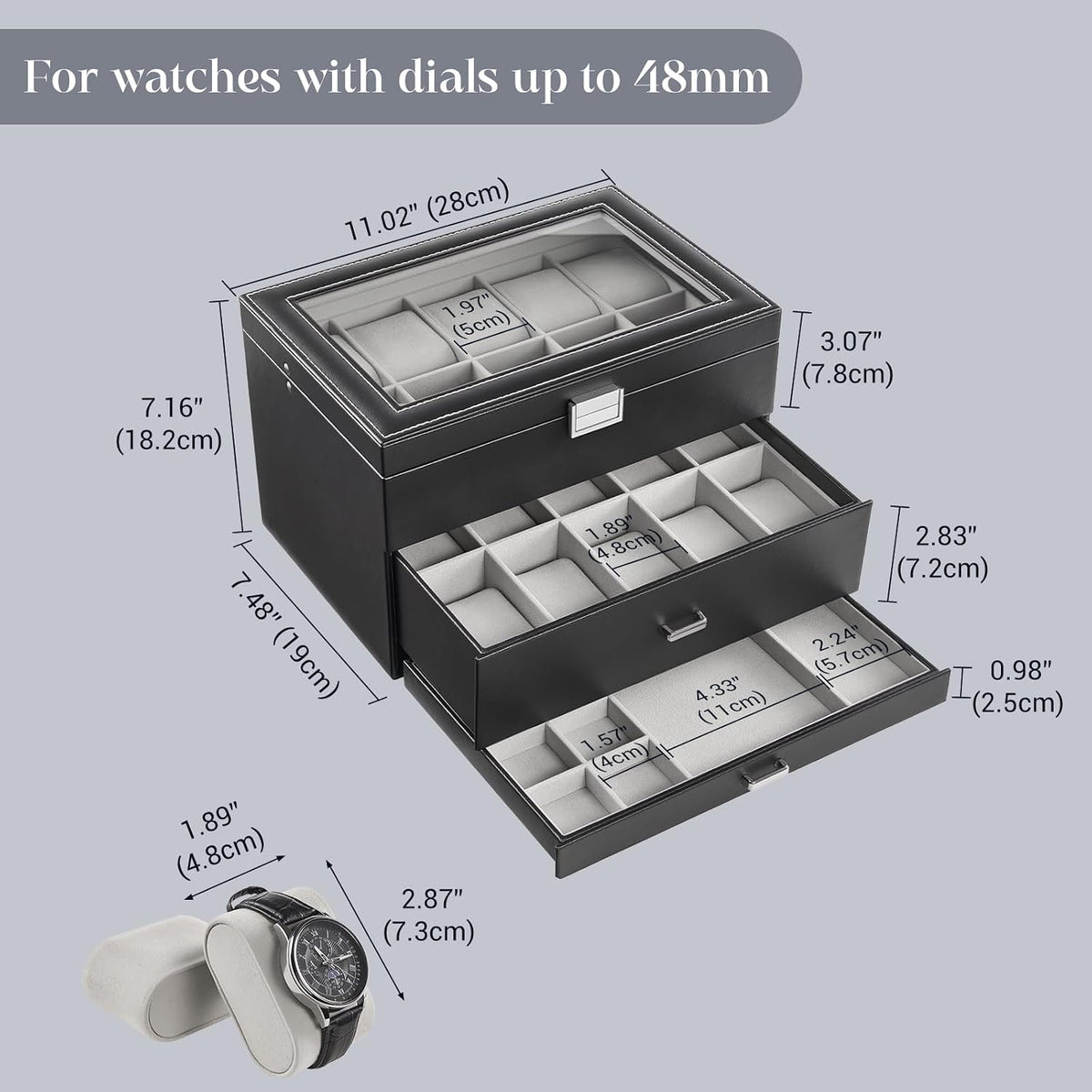 ProCase Caja de reloj con 20 ranuras para hombre, vitrina de reloj...