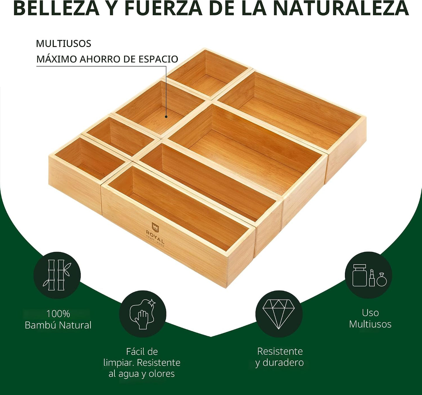 ROYAL CRAFT WOOD Juego de caja organizadora de joyas de bambú y cof...