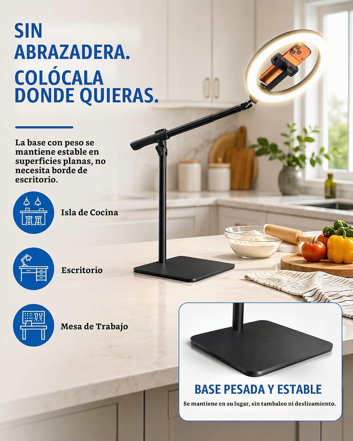Anillo de luz con soporte para escritorio, soporte de teléfono supe...