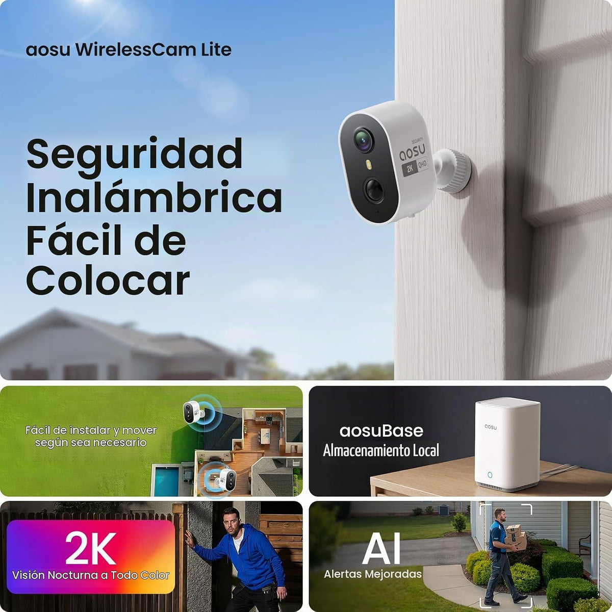 aosu Cámaras de seguridad para exteriores, sistema de vigilancia in...