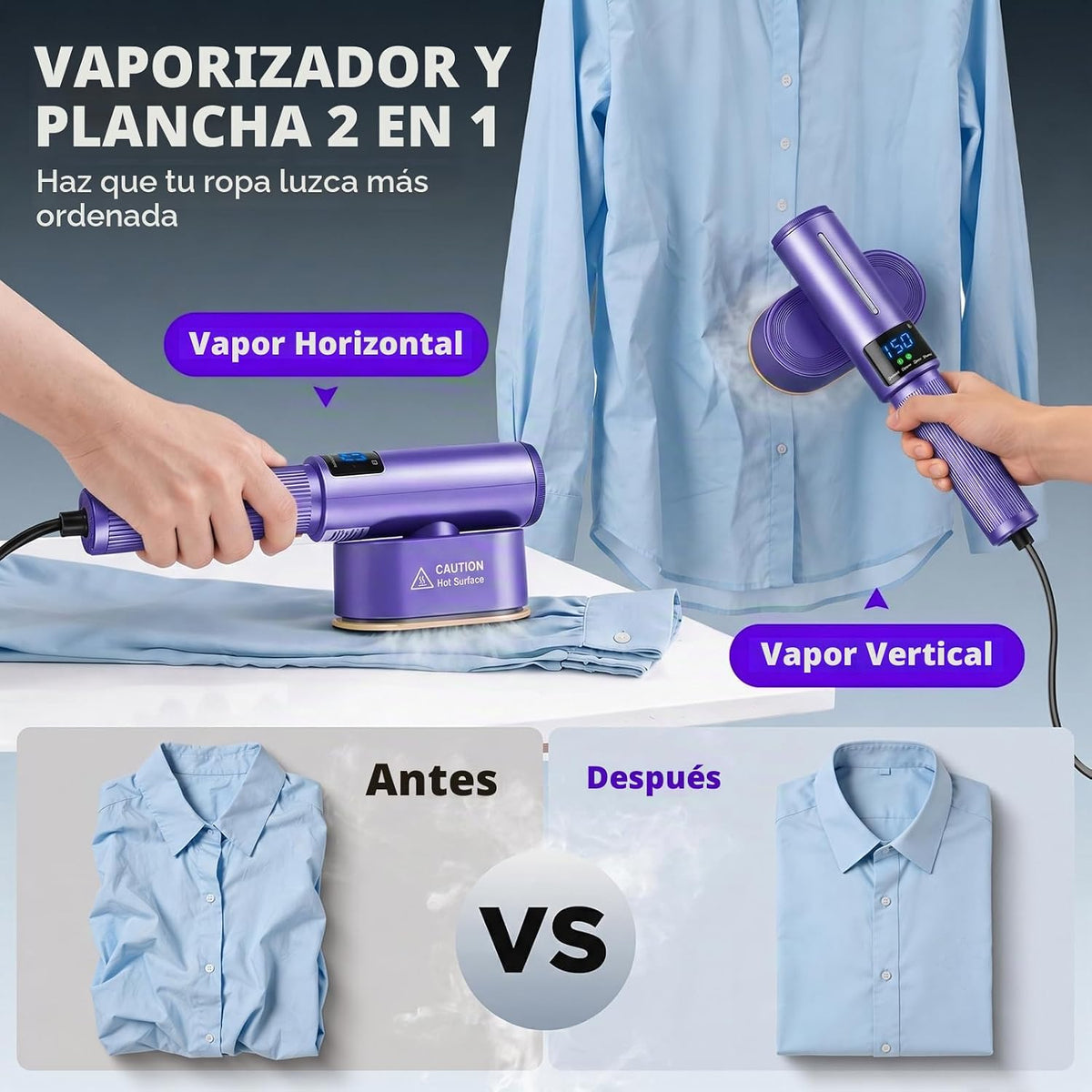 HORTIGRACE Vaporizador de viaje para ropa, plancha de vapor 2 en 1...