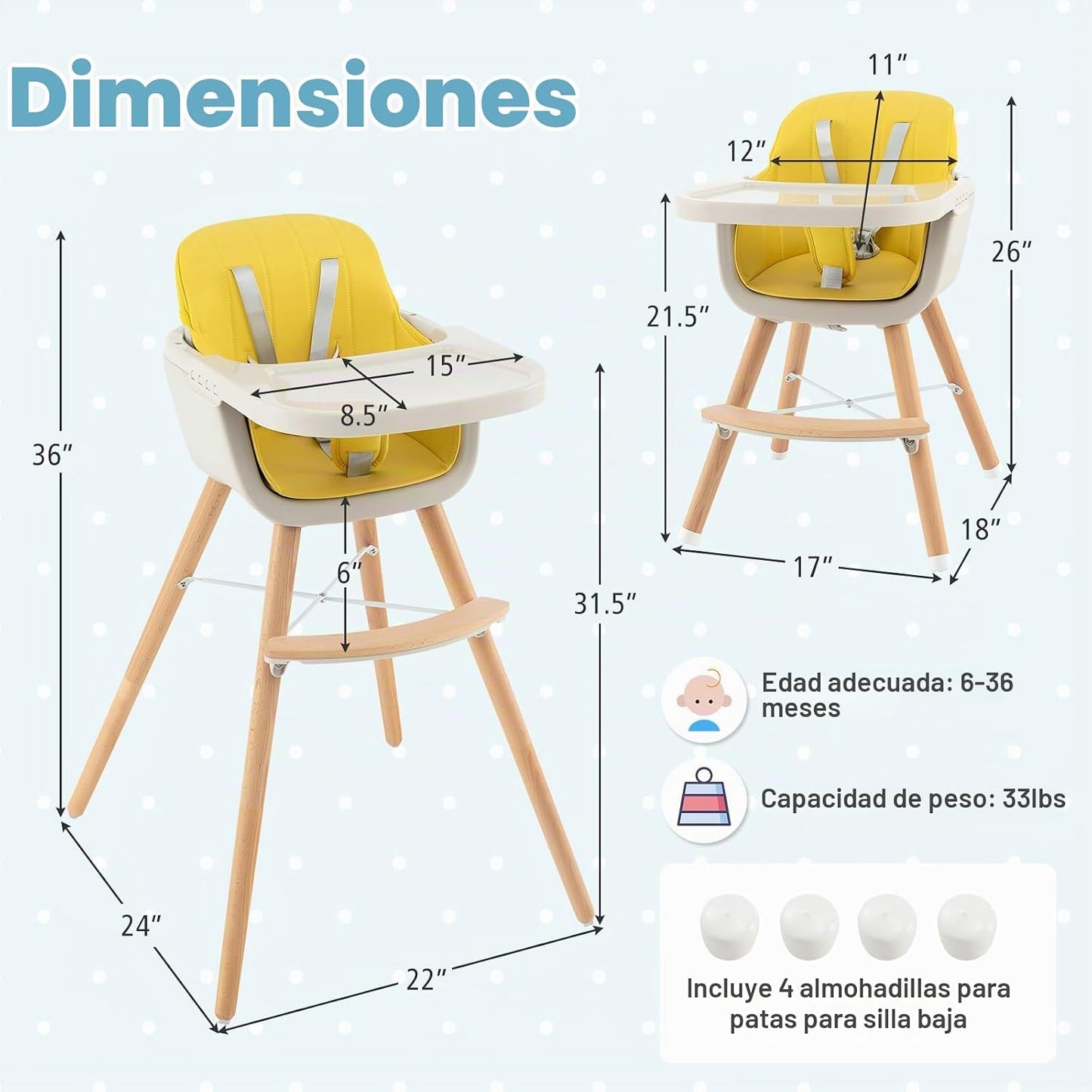 HONEY JOY Silla alta para bebé, silla alta 6 en 1 de madera Eat &am...