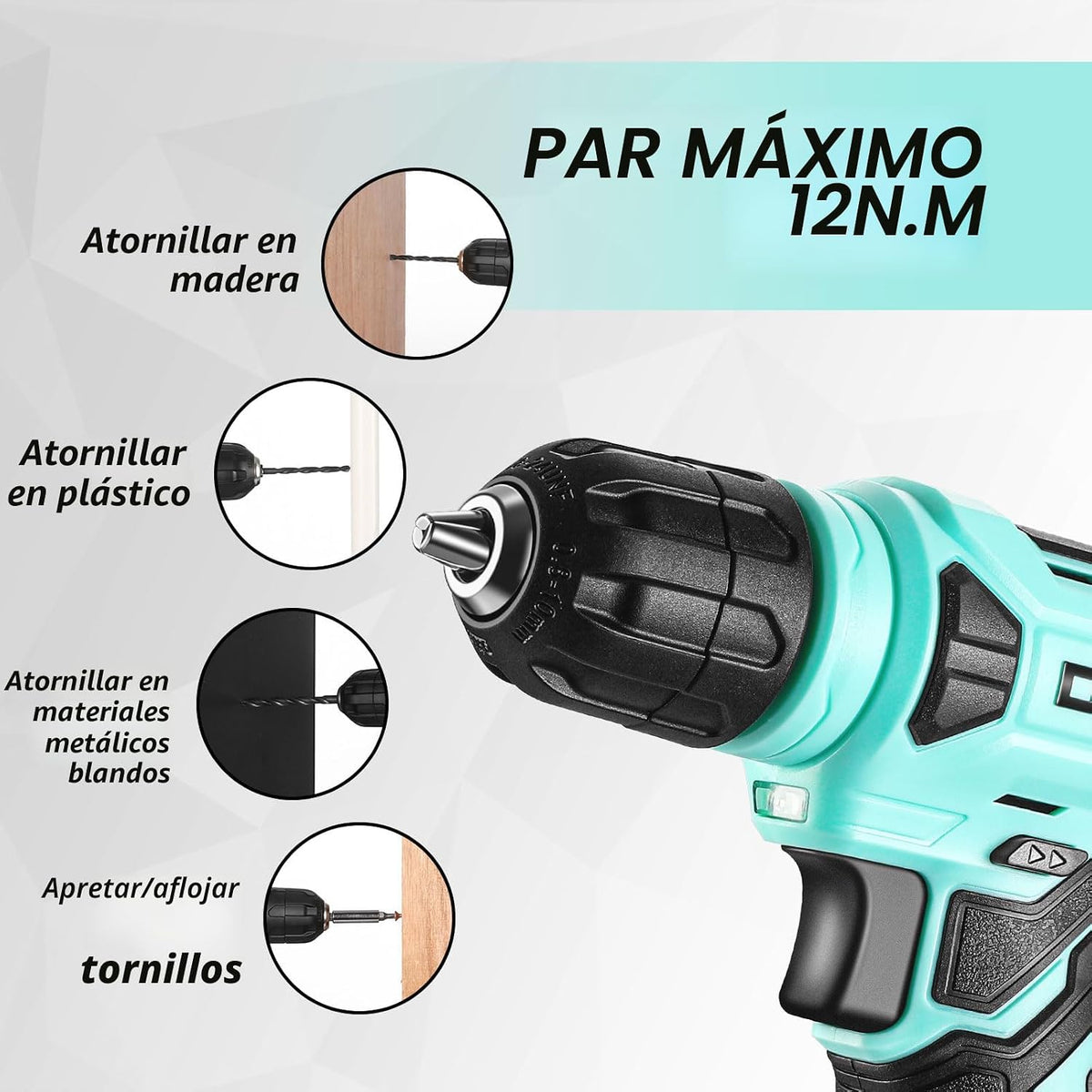 DEKOPRO Juego de taladros: juego de herramientas con taladro inalám...