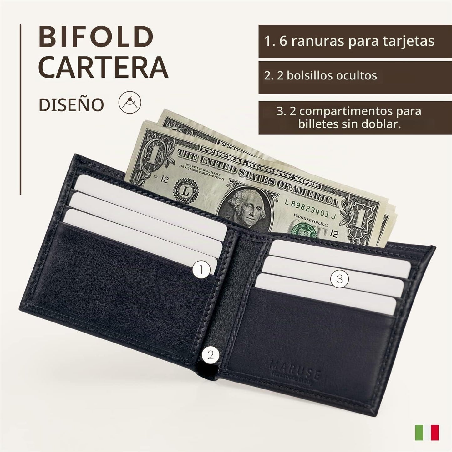 Maruse Billetera plegable para hombre \u2013 Cartera delgada de cue...