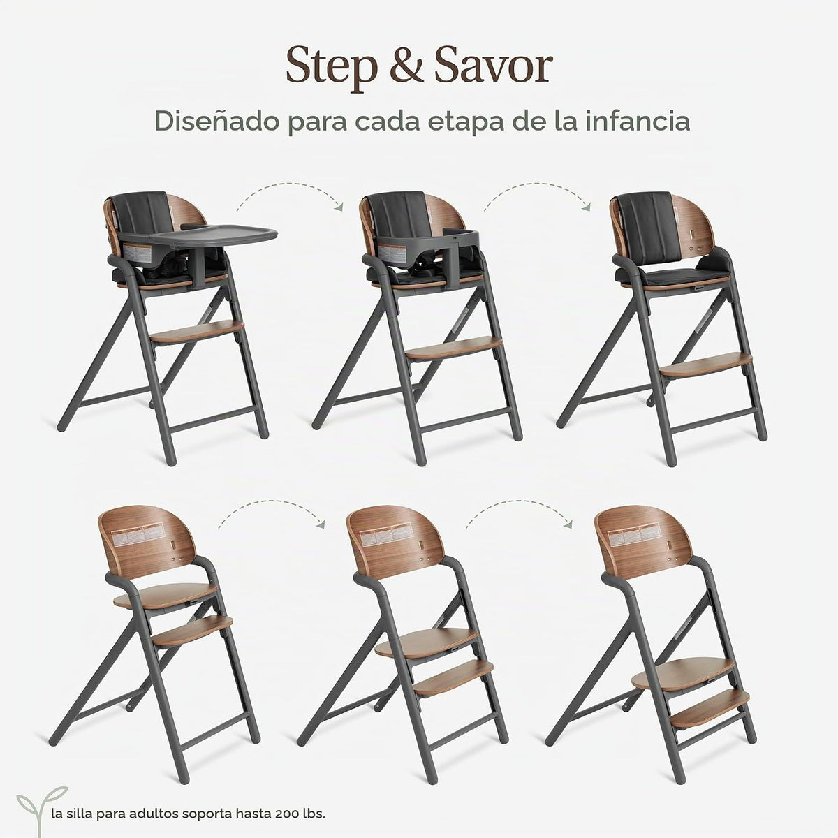 Evolur Step and Savor - Silla alta convertible de madera para bebé,...