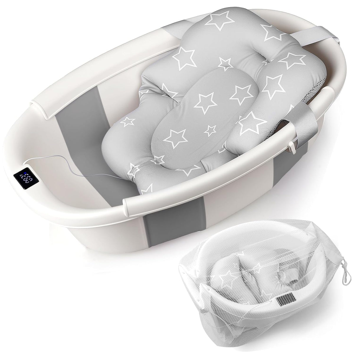 Bañera para bebé EverKiddo, tina de baño para bebé con termómetro y...