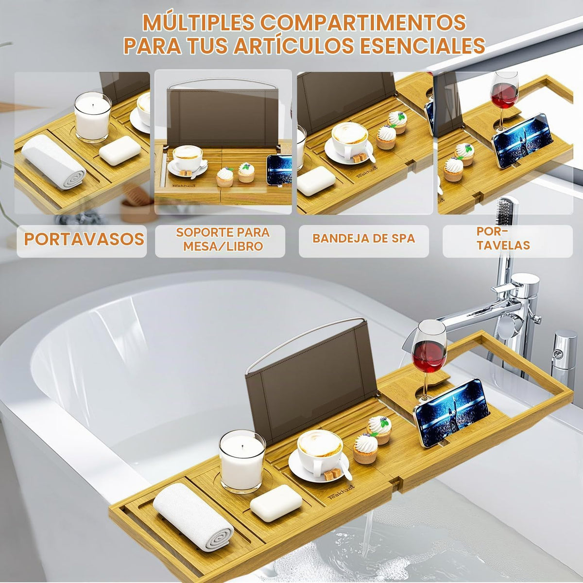 Accesorios de baño - Portavasos - Bandeja de bañera - Bandeja de ba...