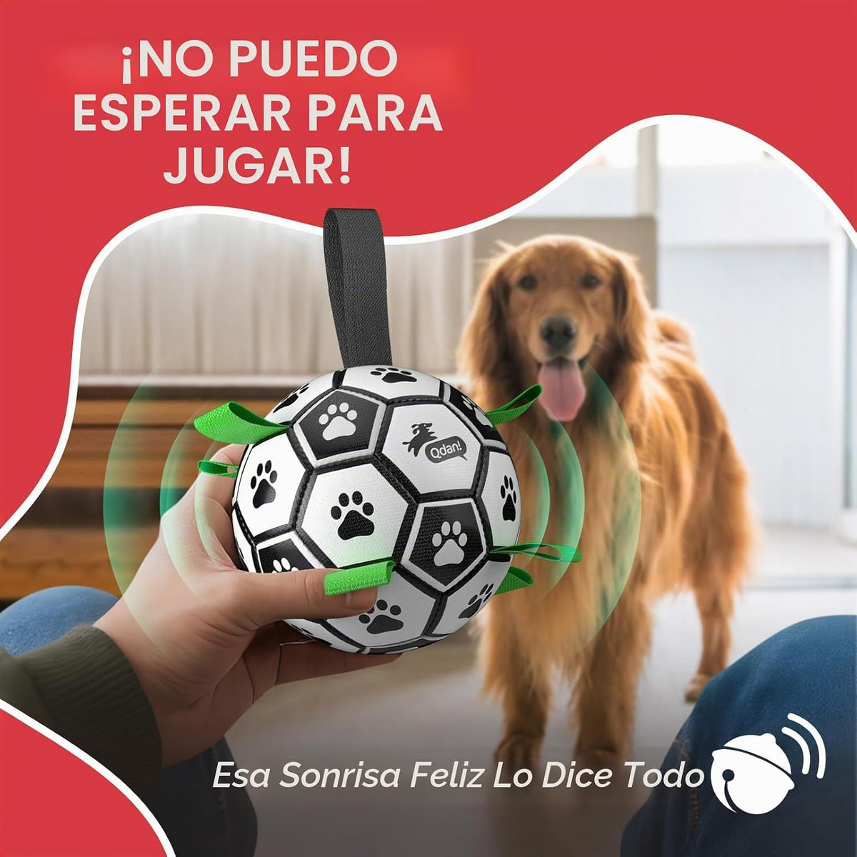 QDAN Pelotas de fútbol para perros con campana en el interior, pelo...