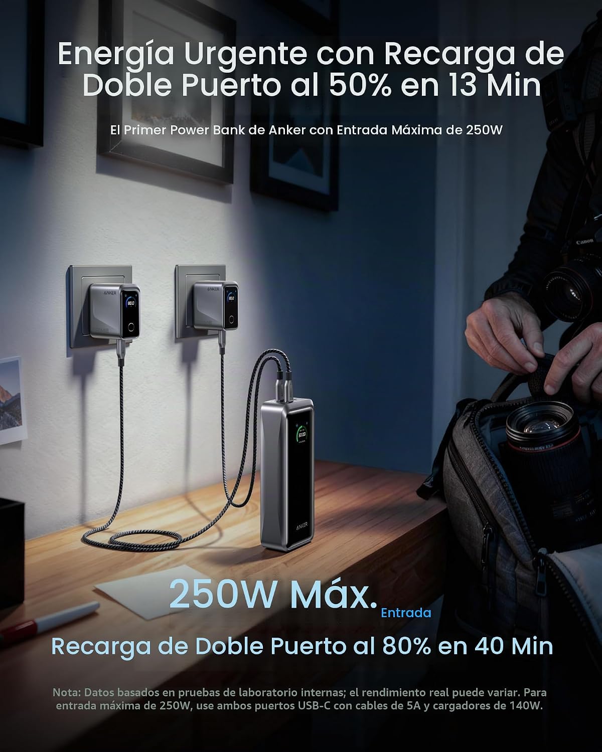 Anker Prime Power Bank, banco de energía portátil de 3 puertos de 2...