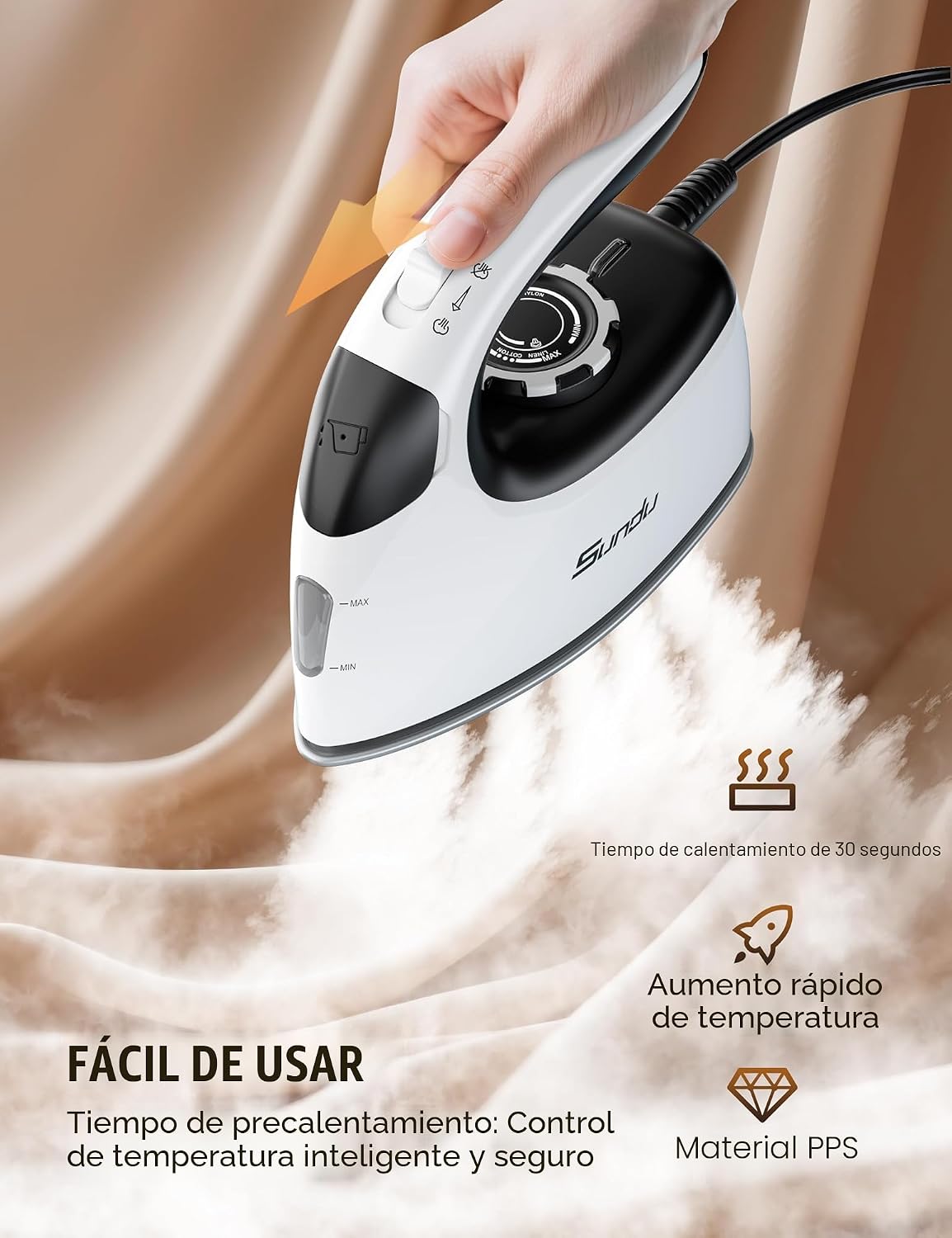 Sundu Mini plancha de vapor con control de temperatura giratorio pa...