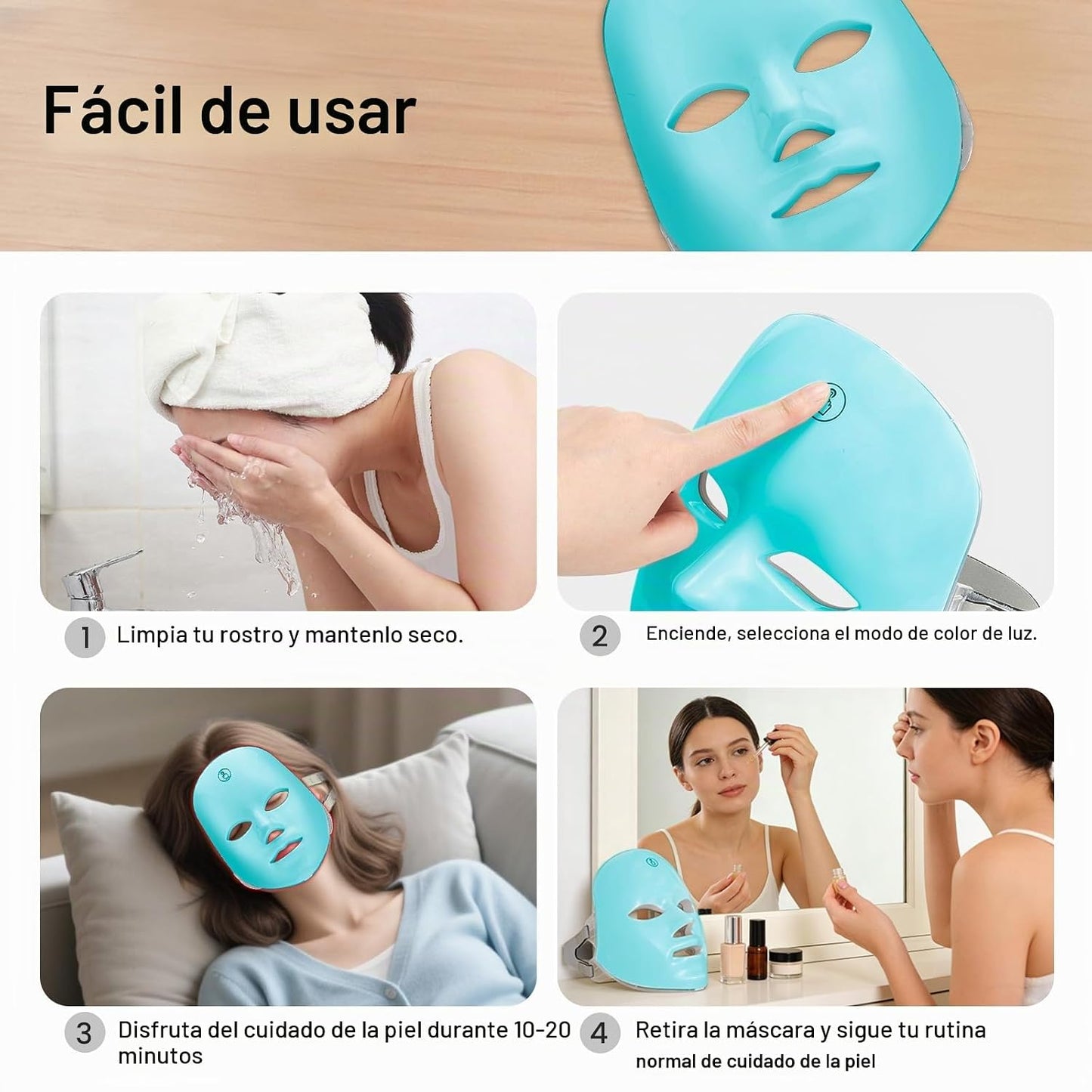 Máscara de luz roja SUERBEATY para la cara, máscara facial de luz r...