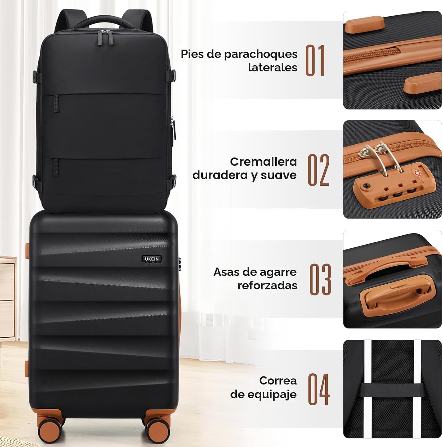 Juego de maletas UKEIN con mochila, maleta de cabina de policarbona...