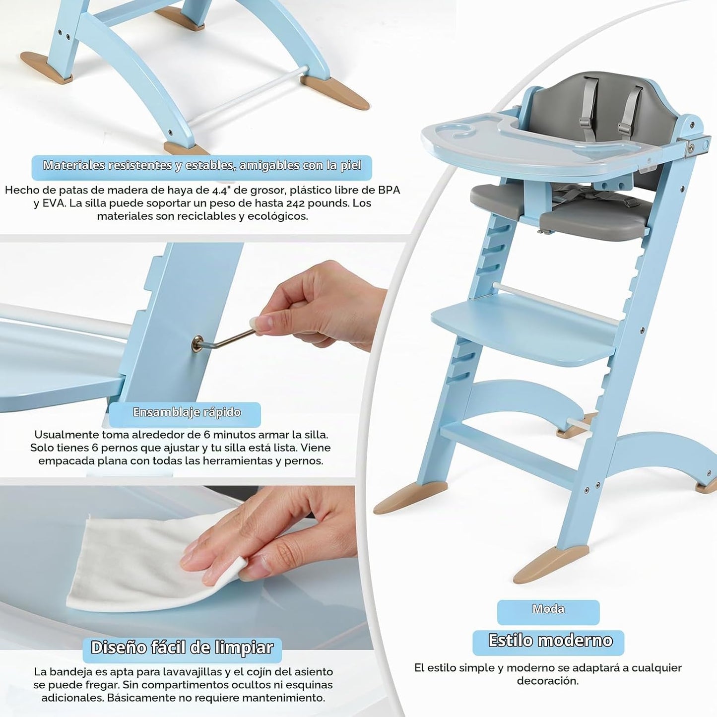 Cowiewie Silla alta convertible 3 en 1 de madera para bebés y niños...