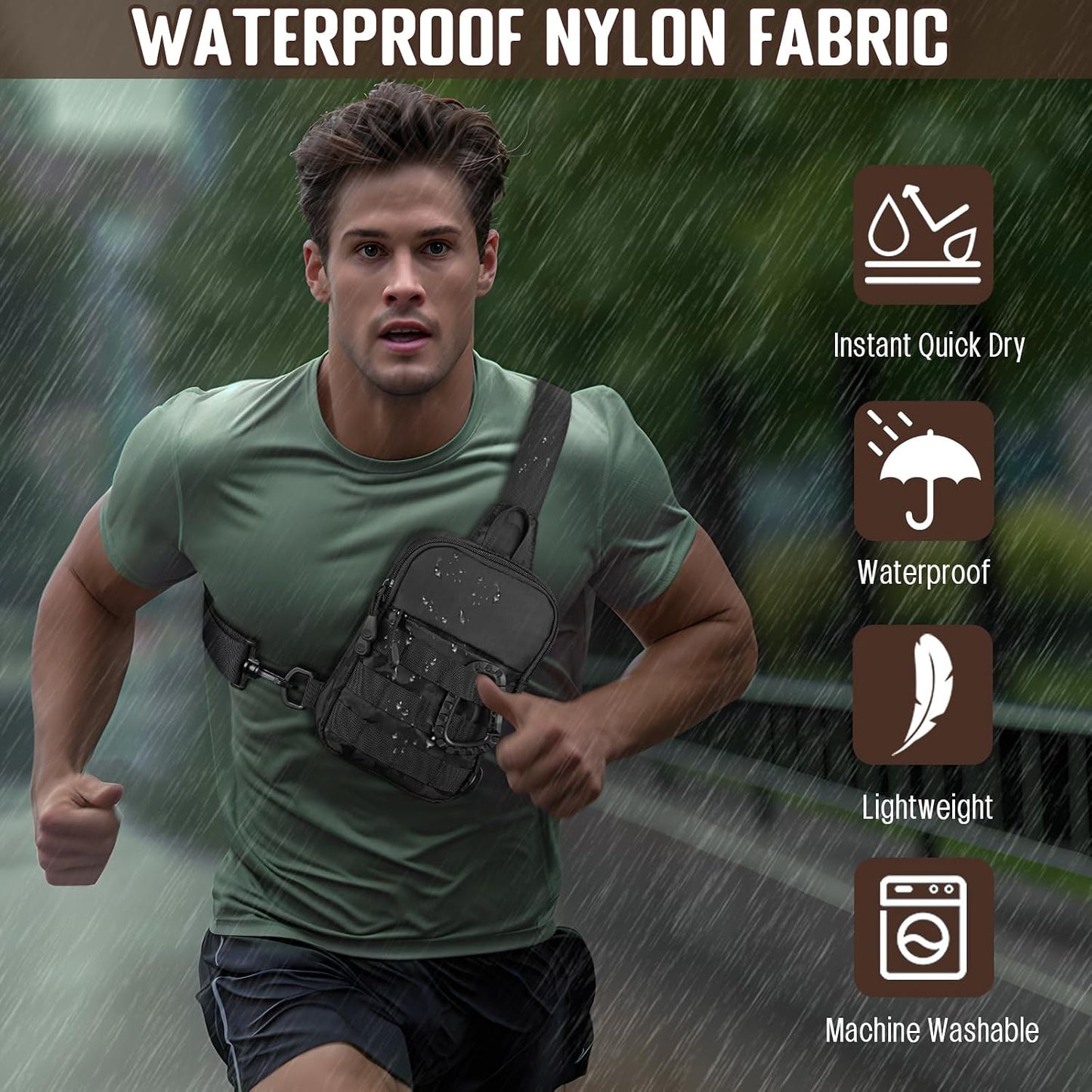 DEYACE Pequeña bolsa cruzada para hombre, inspirada en táctica, imp...