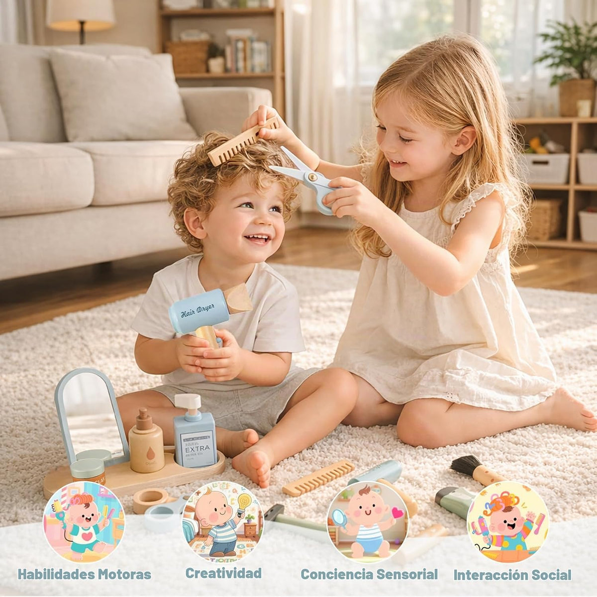 Juego de peluquería de madera para niñas de 3 a 6 años, kit de jugu...