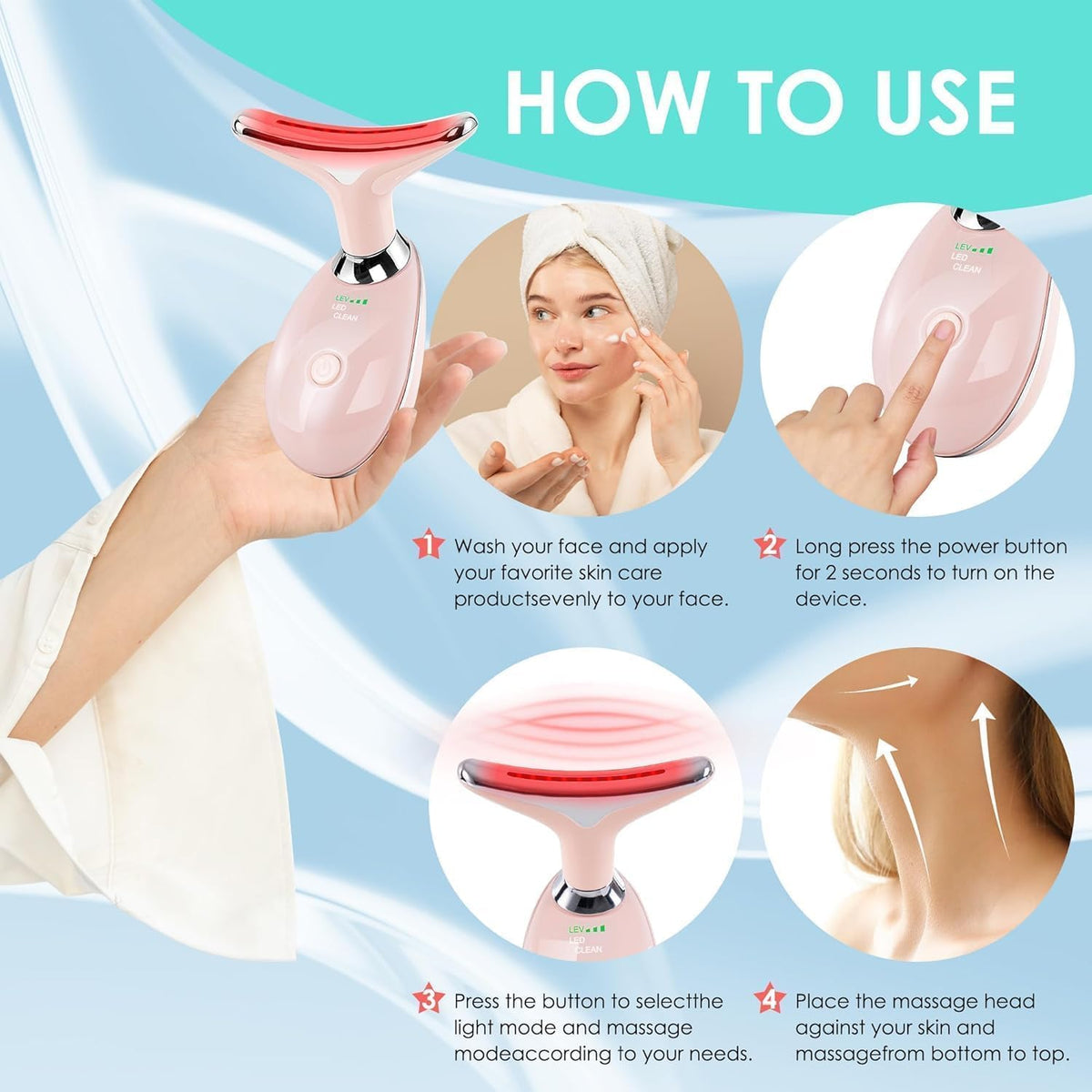 Doset - Masajeador con terapia de luz roja para rostro y cuello, va...
