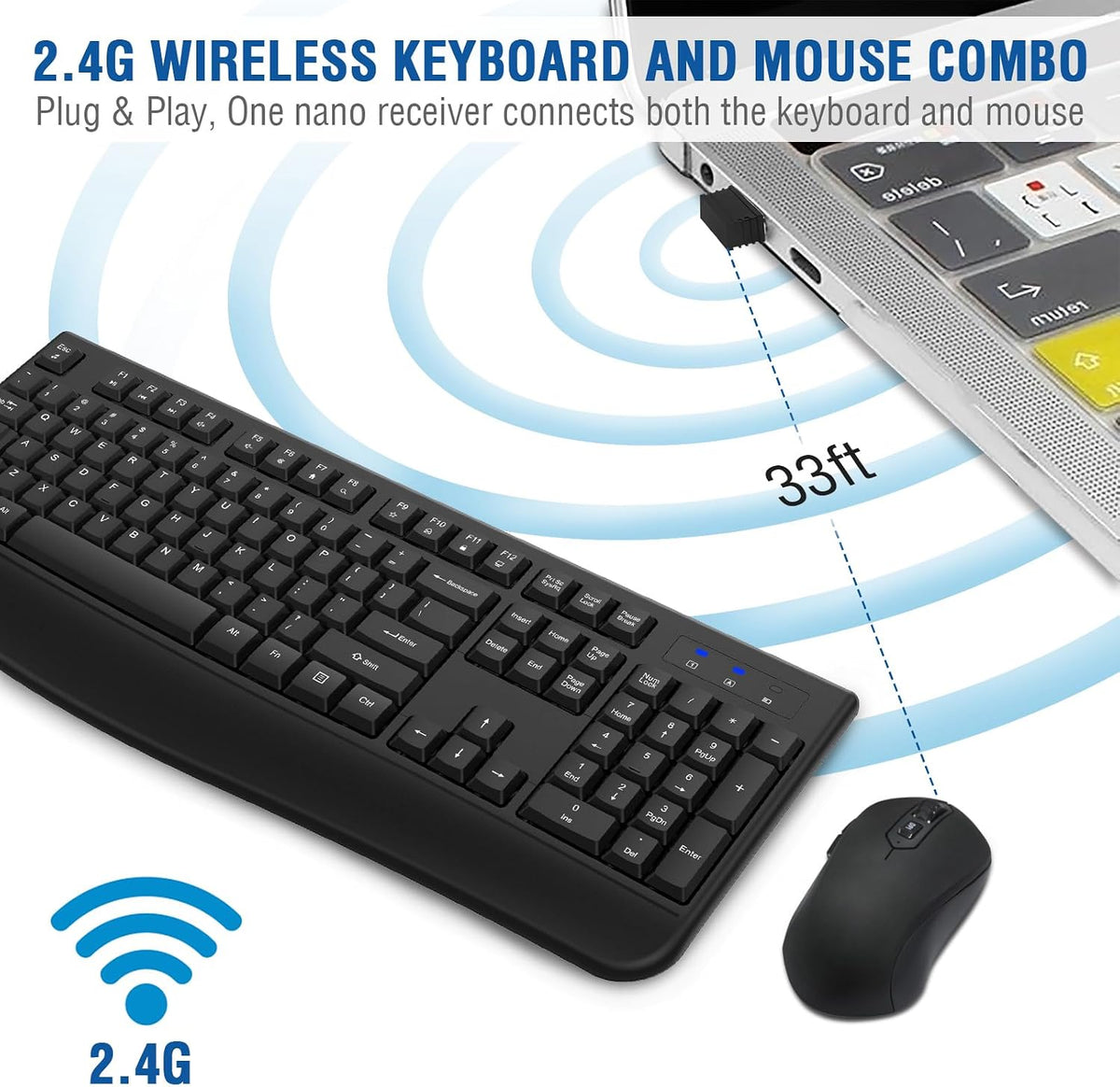 Combo de teclado y mouse inalámbricos, EDJO, teclado ergonómico de...