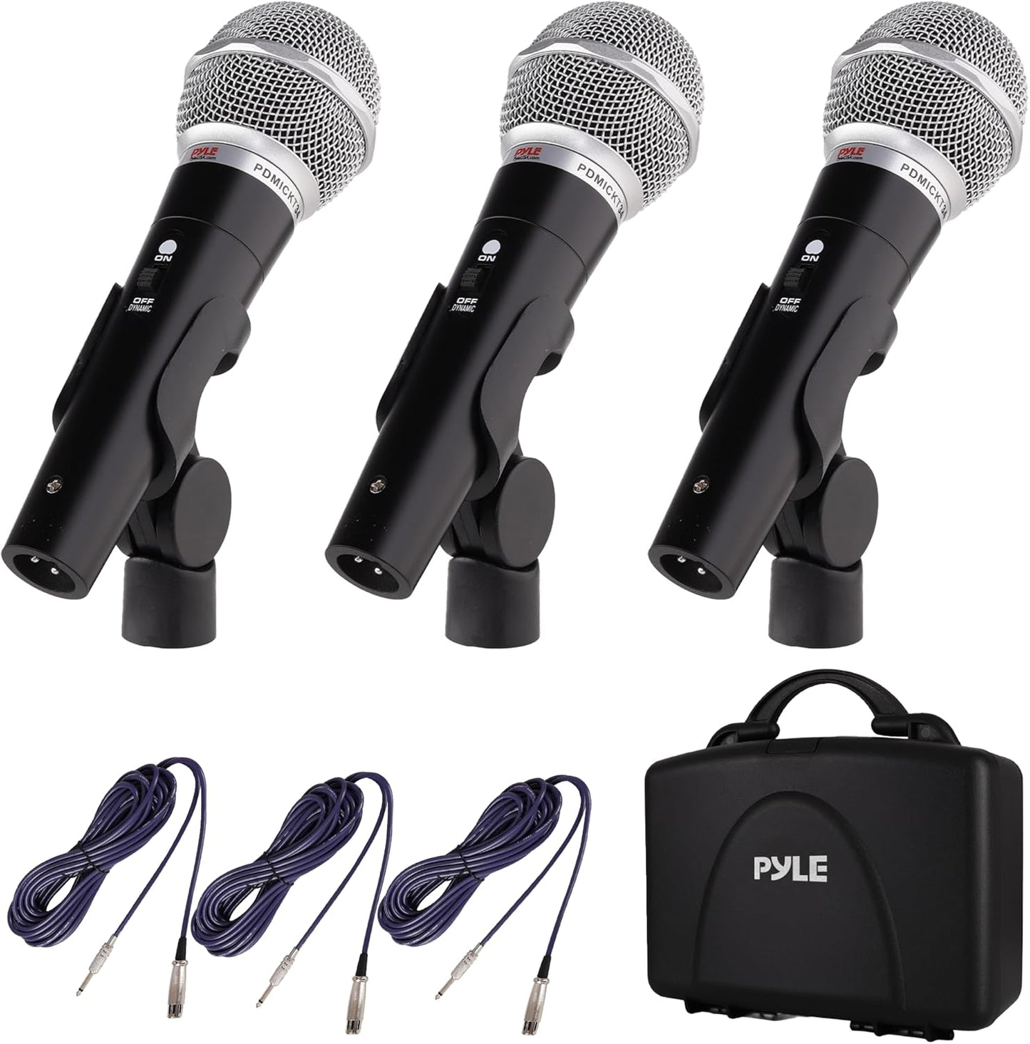 Pyle Kit de micrófono dinámico profesional de 3 piezas, micrófono c...