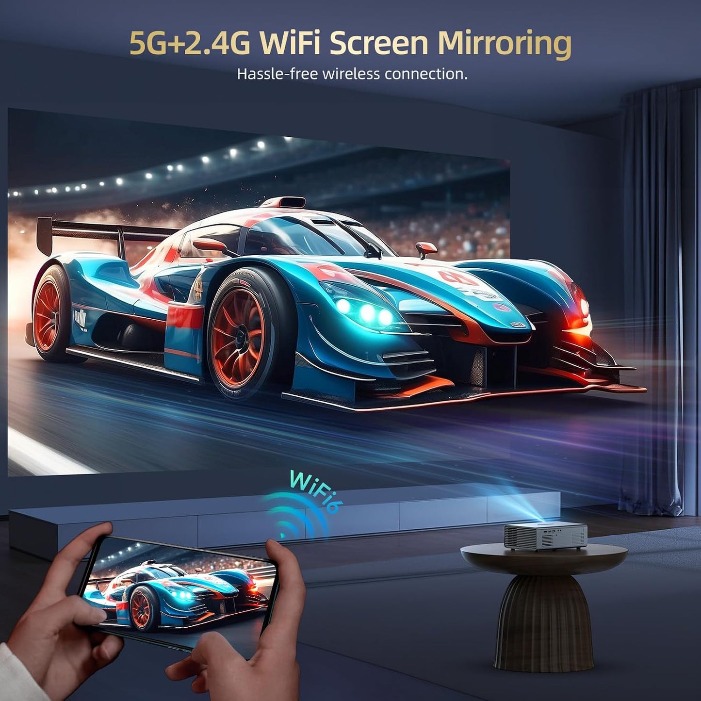 Proyector para exteriores con WiFi6 y Bluetooth5.3 Mini proyectores...