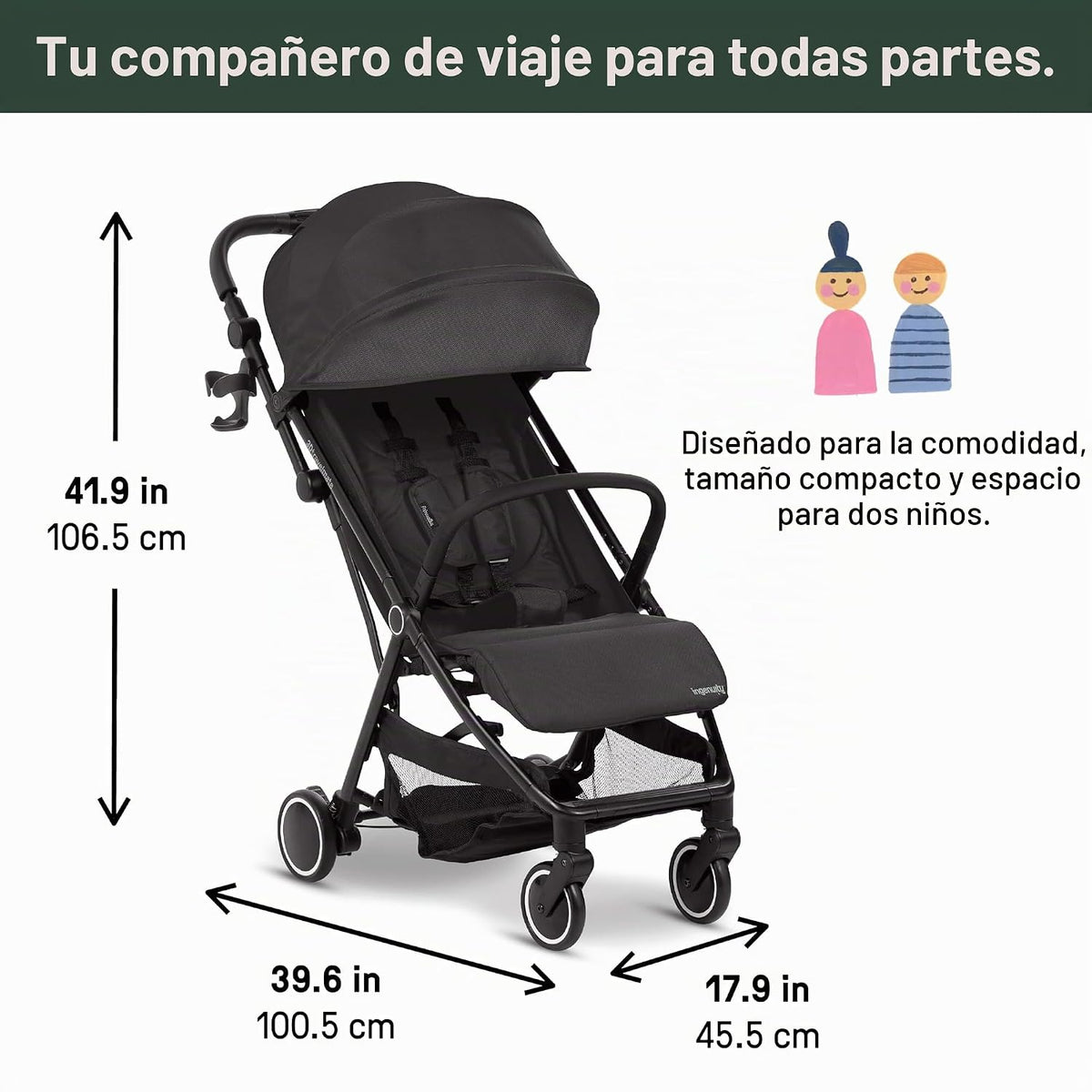 Ingenuity 3D Travelmate Pro - Cochecito de viaje ligero con tabla p...