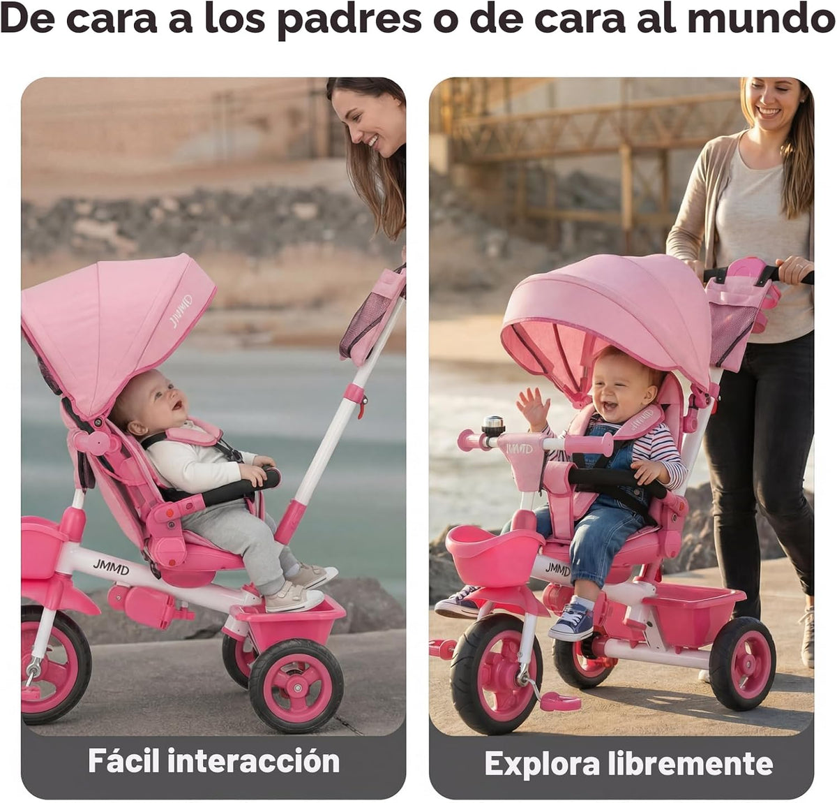 JMMD Cochecito de triciclo 7 en 1 con asa de empuje, triciclo de be...