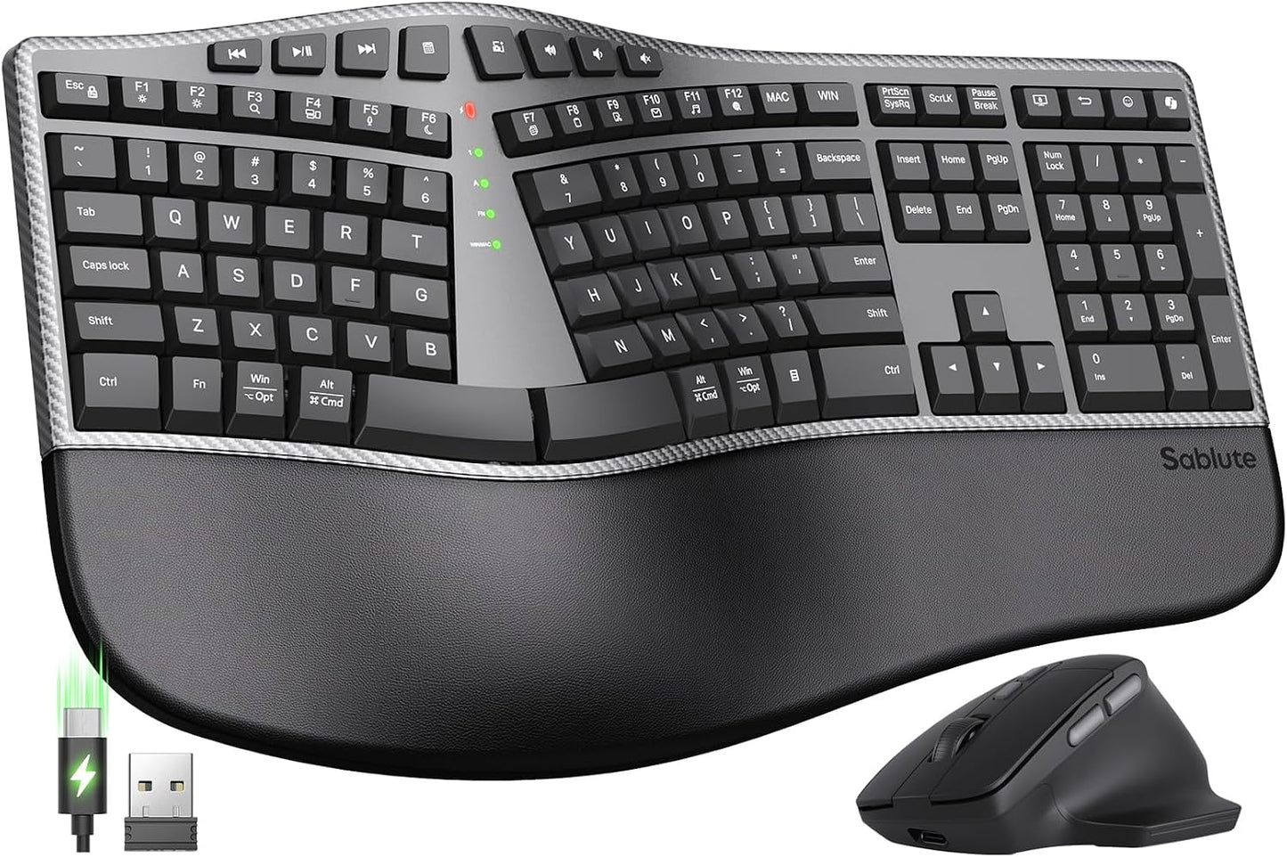 SABLUTE Combo ergonómico de teclado y mouse, diseño dividido, mouse...