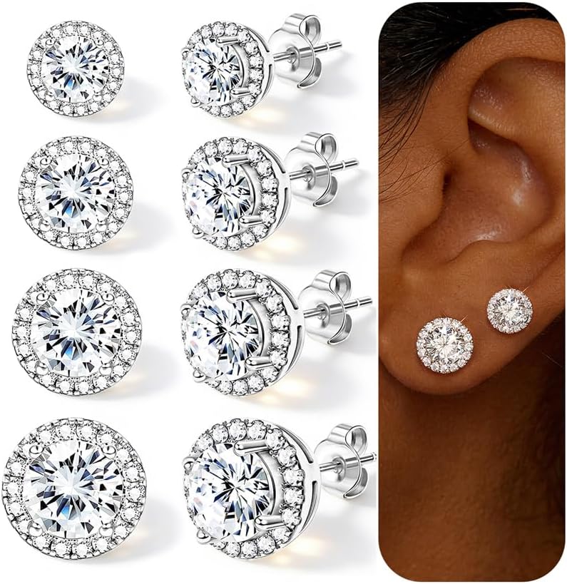 4 pares de aretes de plata para mujer, chapados en plata de 18 quil...