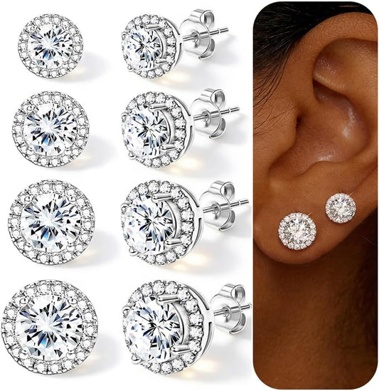 4 pares de aretes de plata para mujer, chapados en plata de 18 quil...