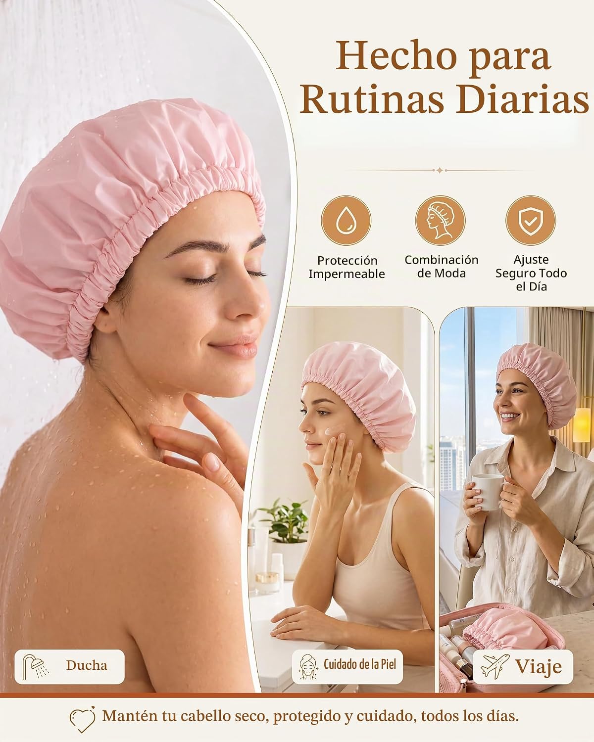 Edoneery Gorros de ducha para mujer, reutilizables, impermeables, g...