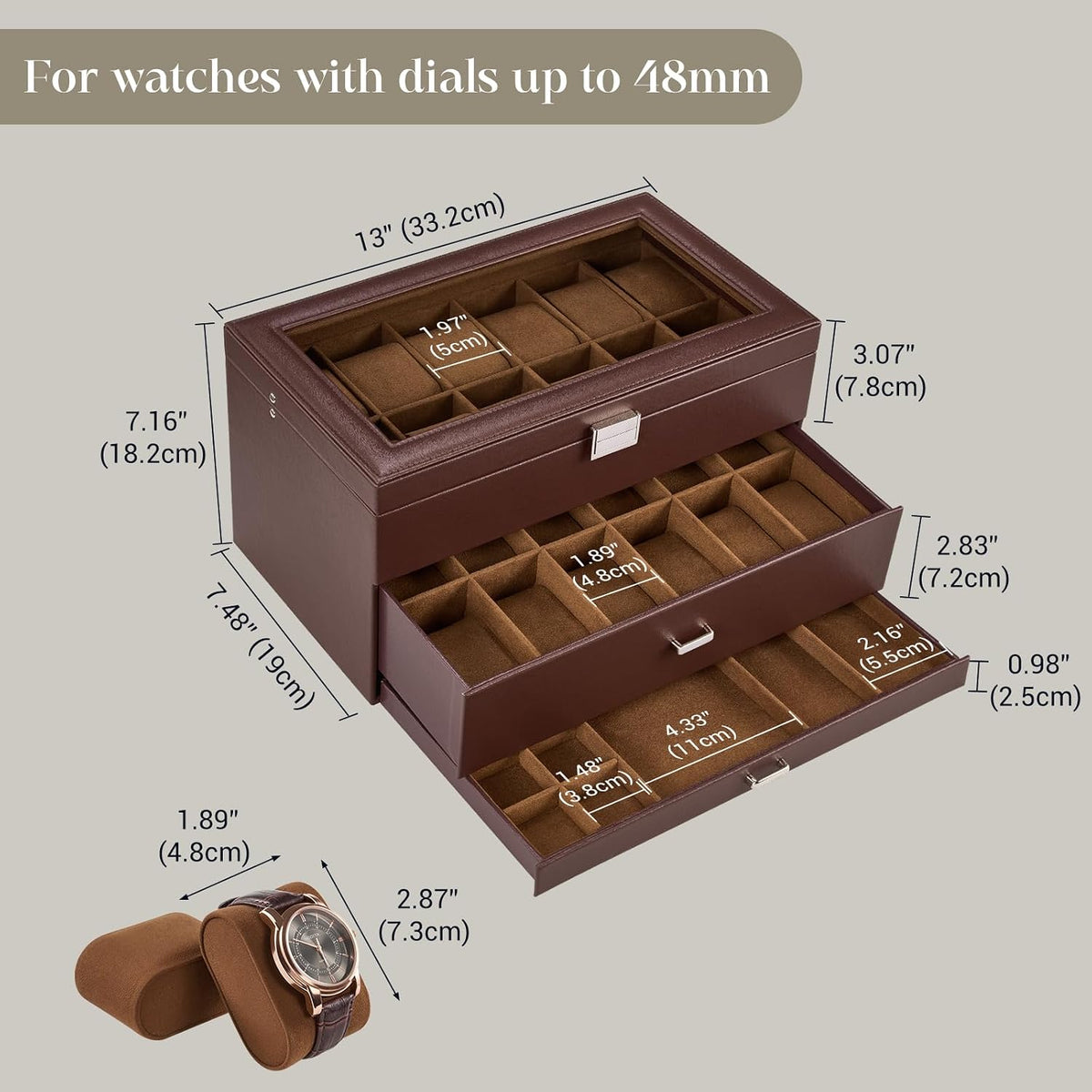 ProCase Caja de Reloj de 3 Capas con Tapa de Vidrio para Hombre, 24...