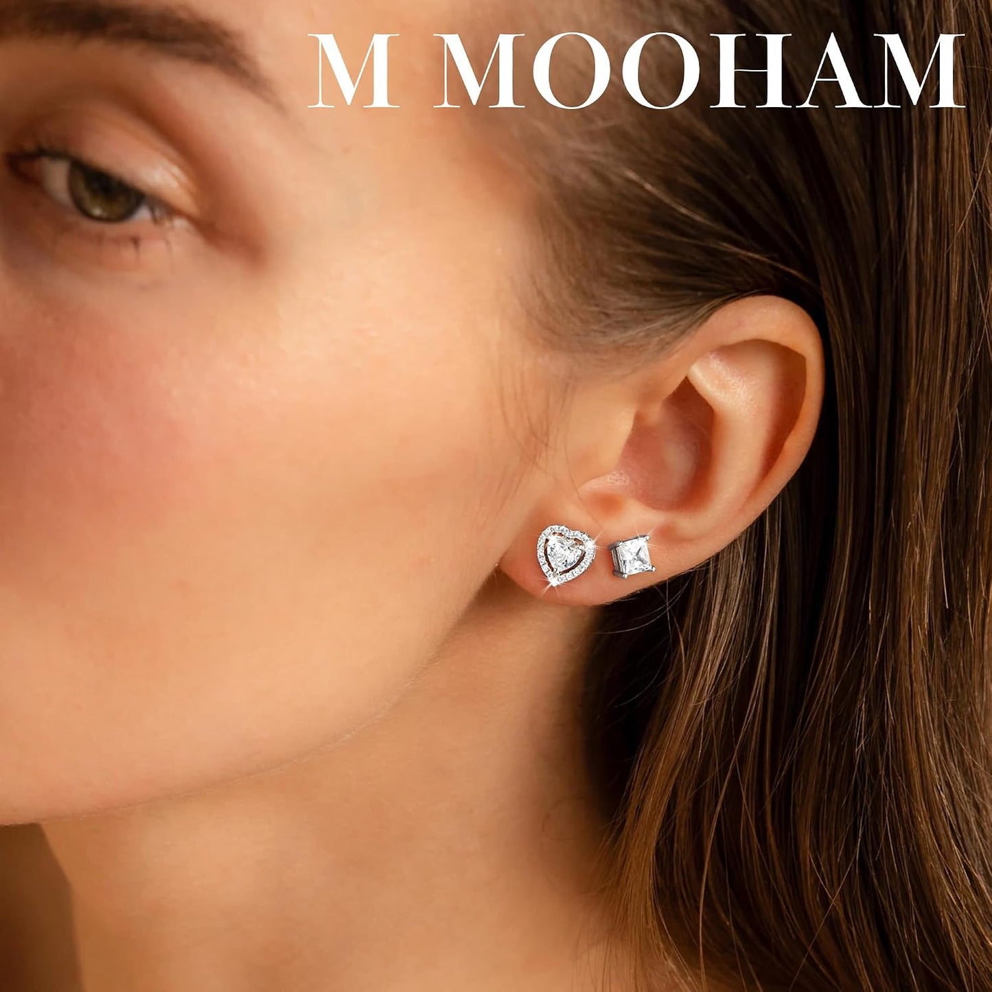 M MOOHAM Juego de aretes hipoalergénicos de plata de ley 925 para m...