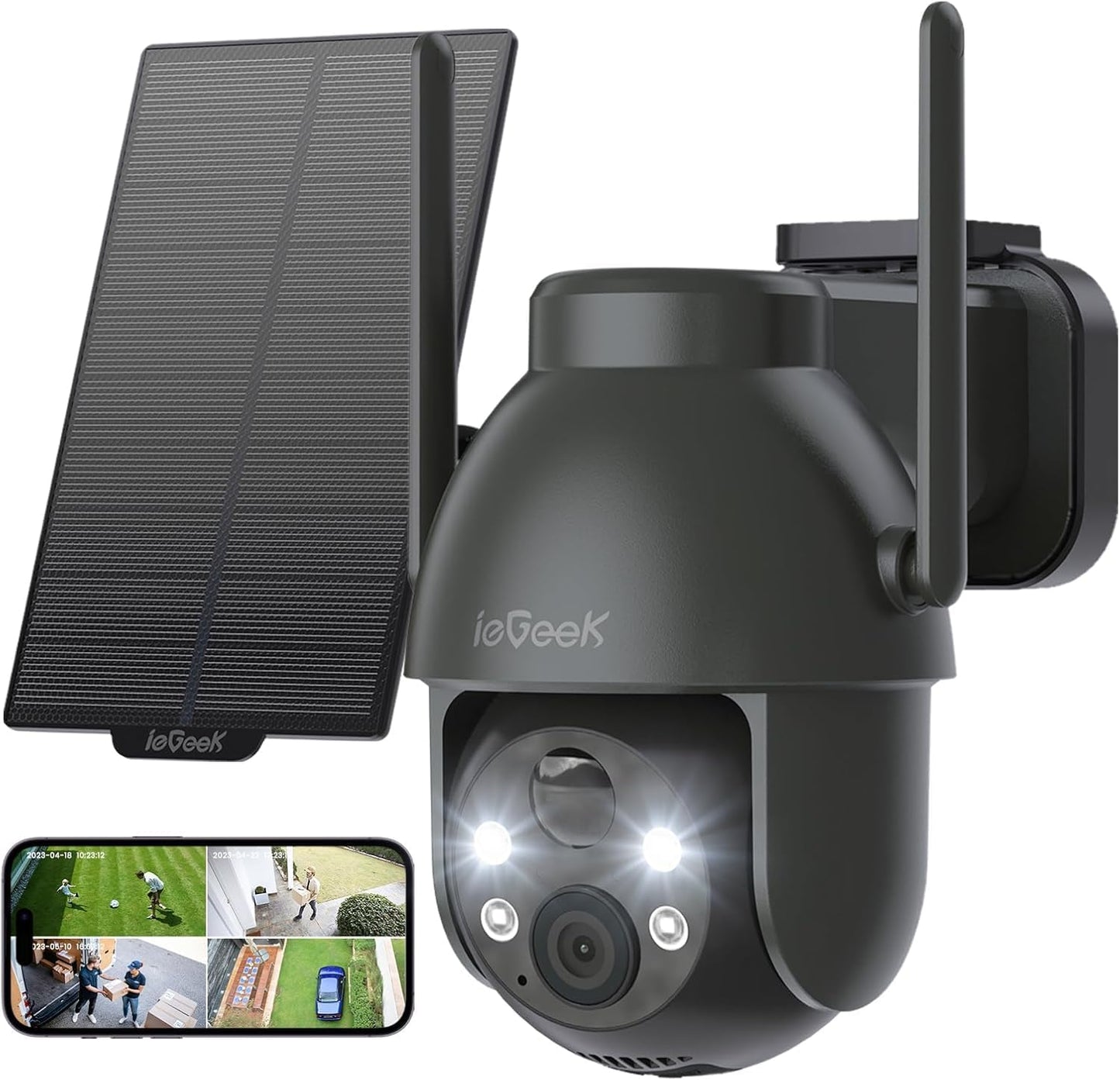 Cámara solar ieGeek para exteriores inalámbrica, cámaras WiFi 2K pa...