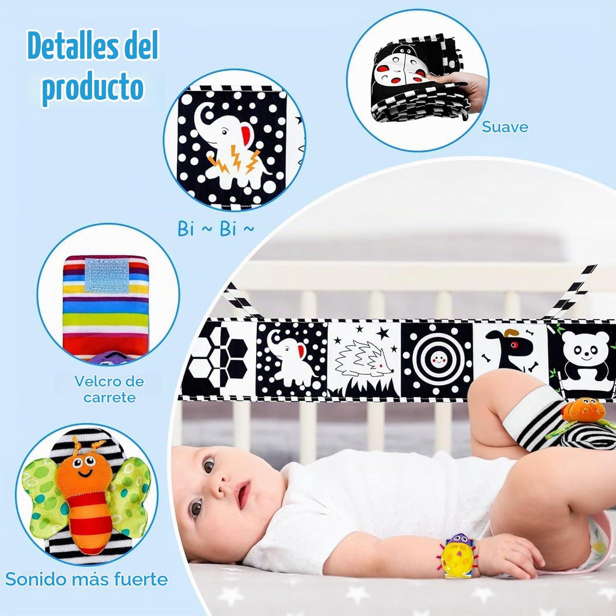 FELSOOGRE 7 piezas de juguetes para bebés de alto contraste en blan...