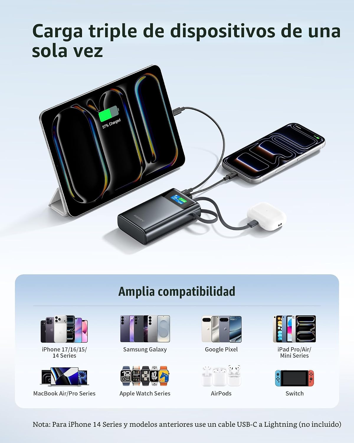 RORRY Cargador portátil de 45 W, cargador de batería de 20000 mAh d...
