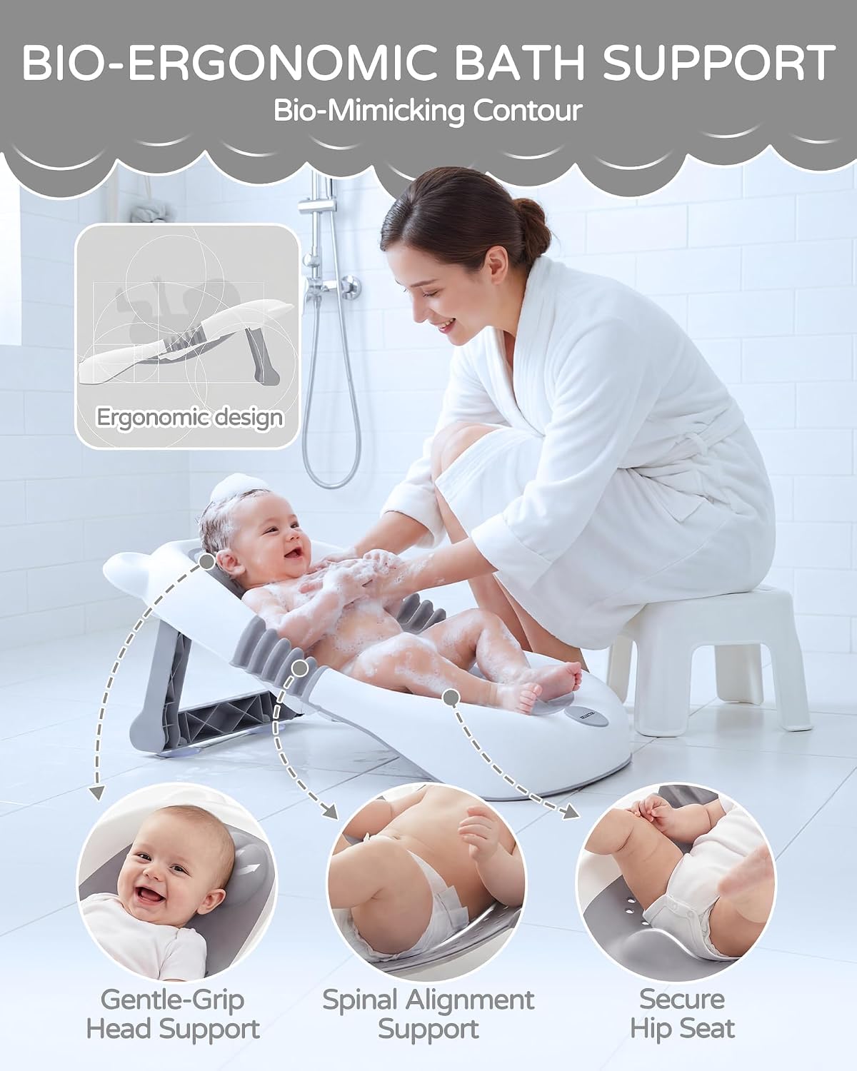 ISELECTOR Soporte de baño plegable para bebé, asiento portátil para...