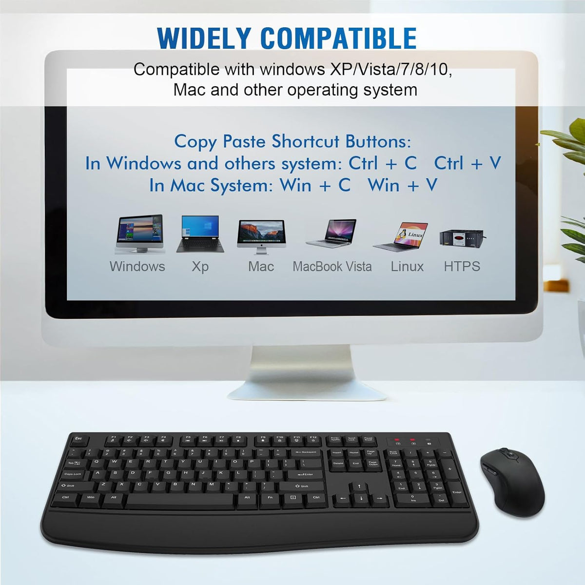 Combo de teclado y ratón inalámbricos, teclado inalámbrico de tamañ...